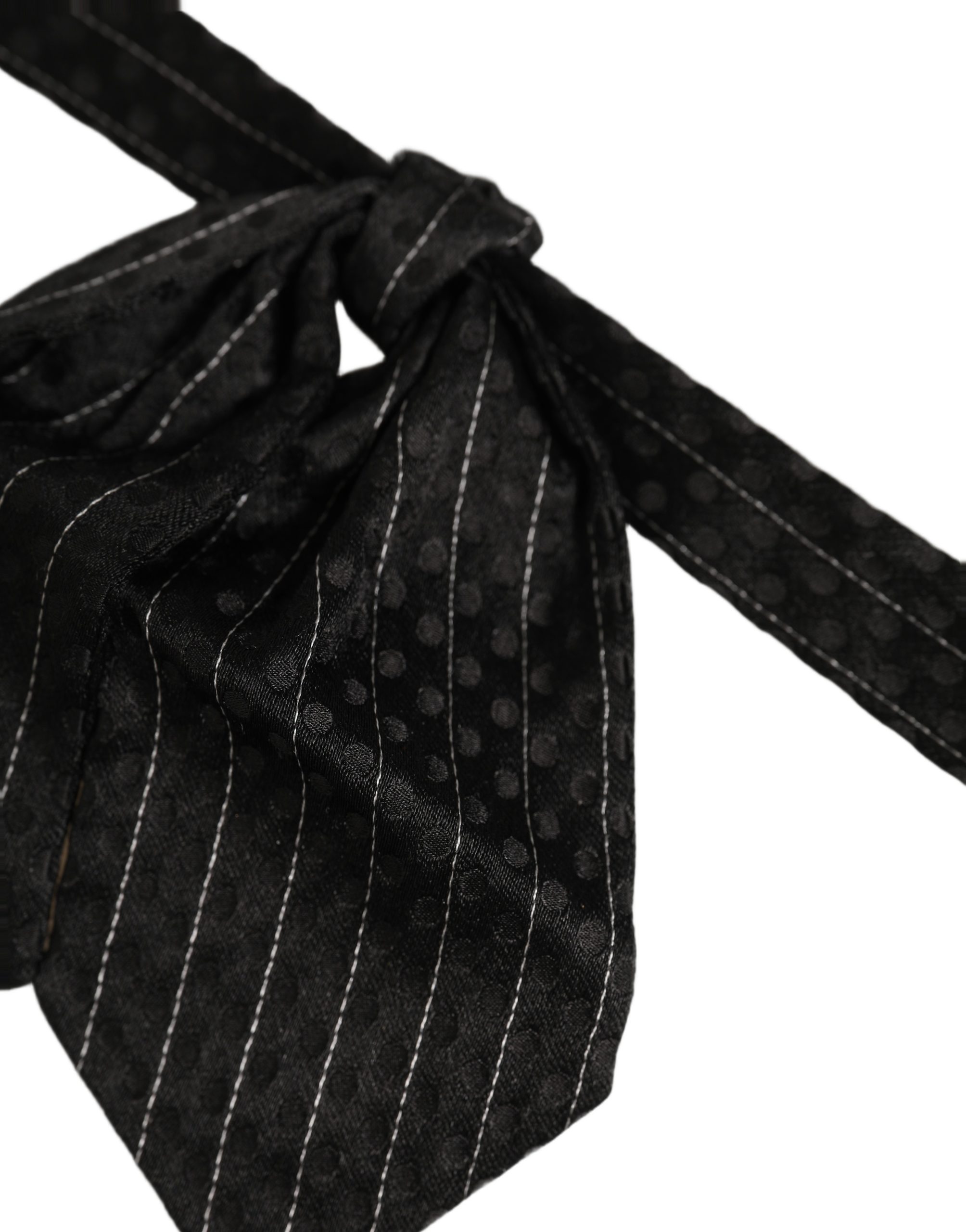 Dolce & Gabbana Men Black Pinstripe Silk Adjustable Neck Papillon Bow Tie - Image 3