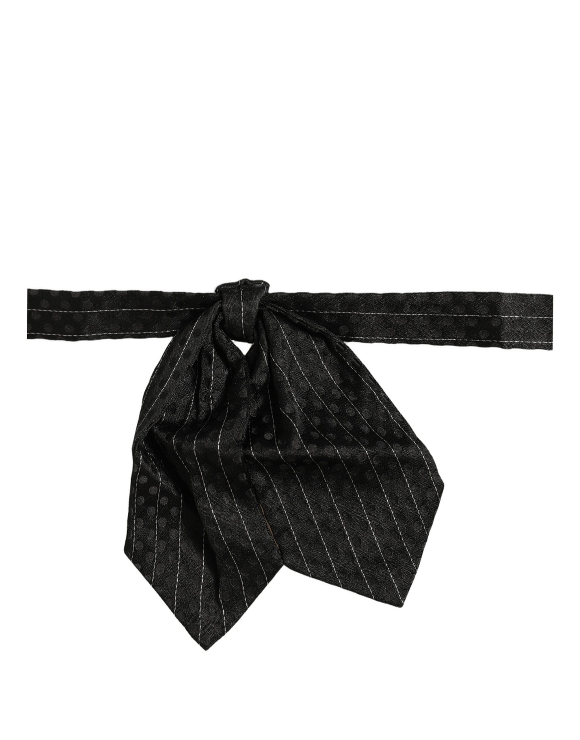 Dolce & Gabbana Men Black Pinstripe Silk Adjustable Neck Papillon Bow Tie - Image 4