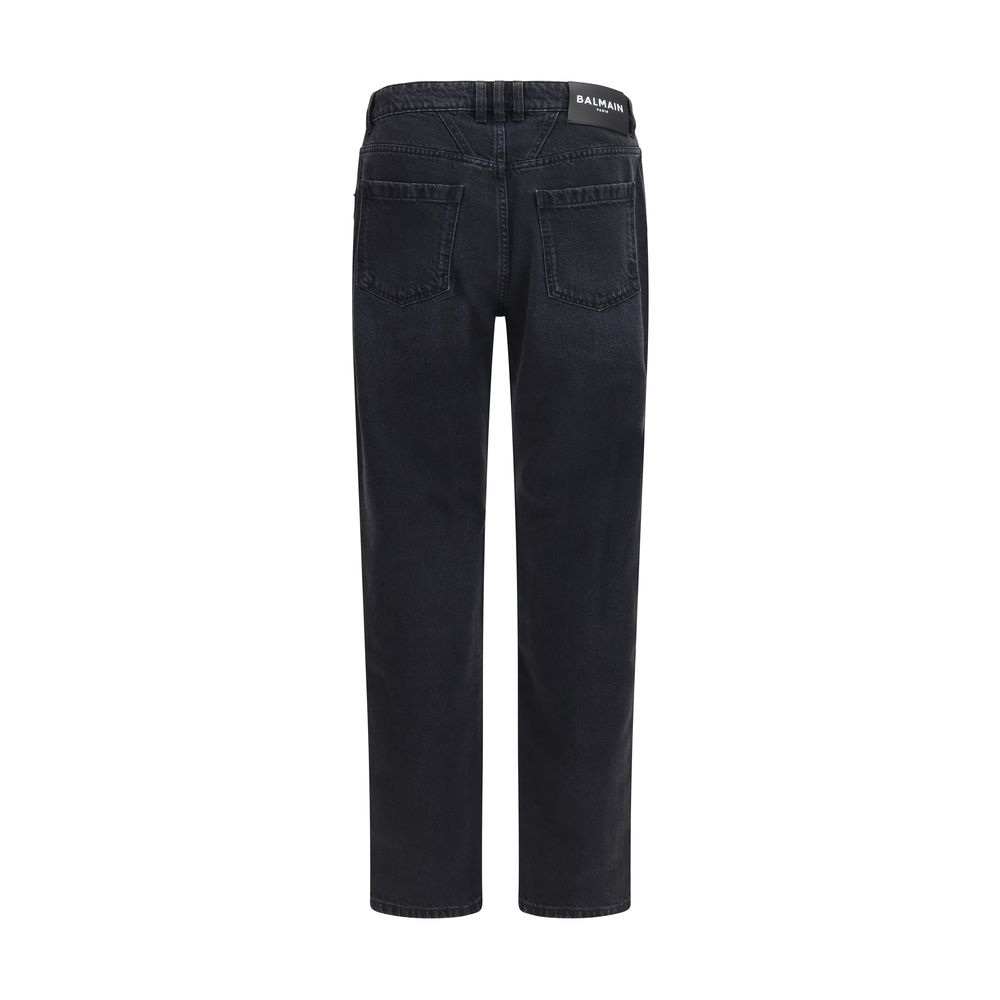 Balmain Black Cotton Straight-Leg Jeans - Image 2