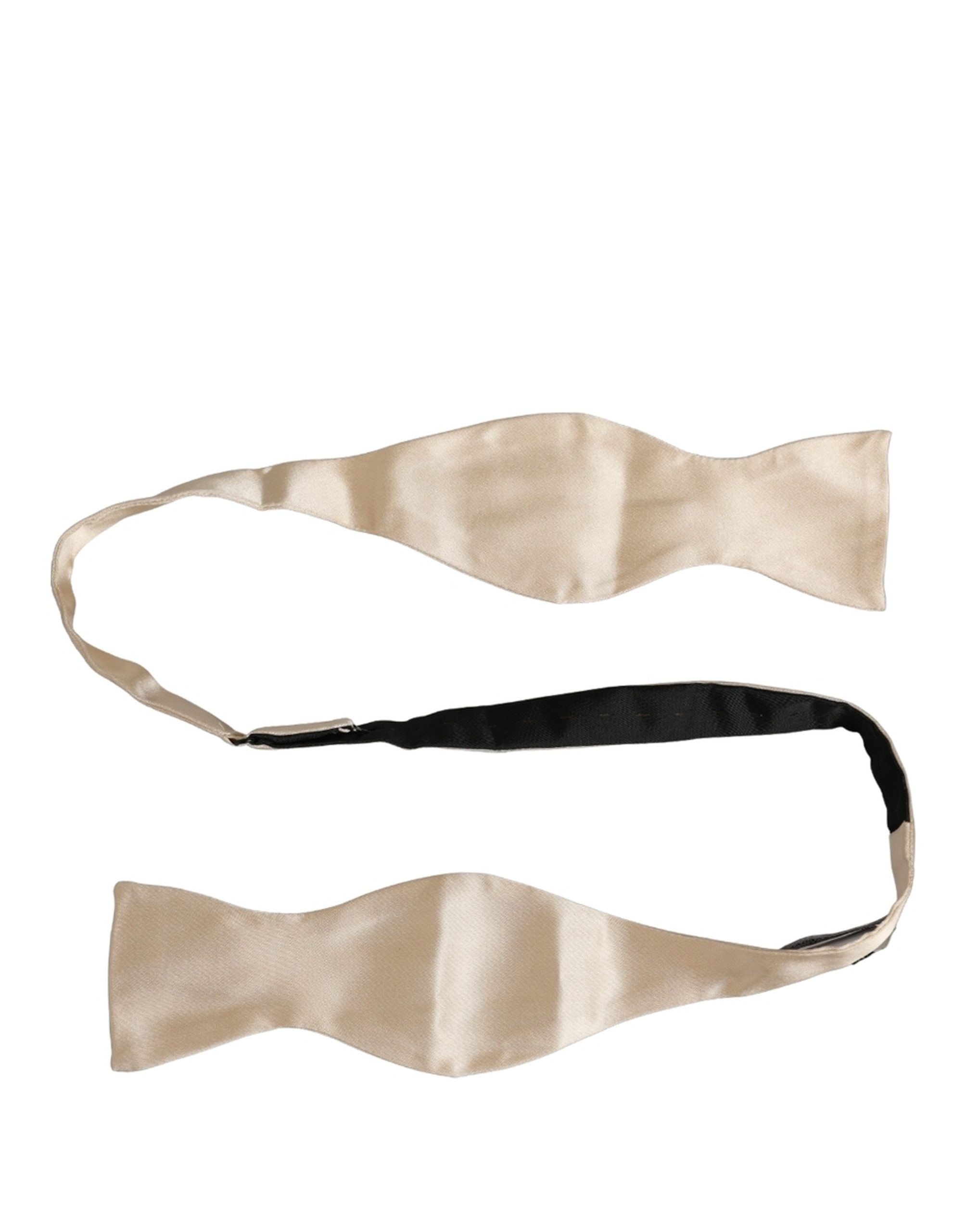 Dolce & Gabbana Men Beige 100% Silk Adjustable Neck Papillon Bow Tie - Image 2