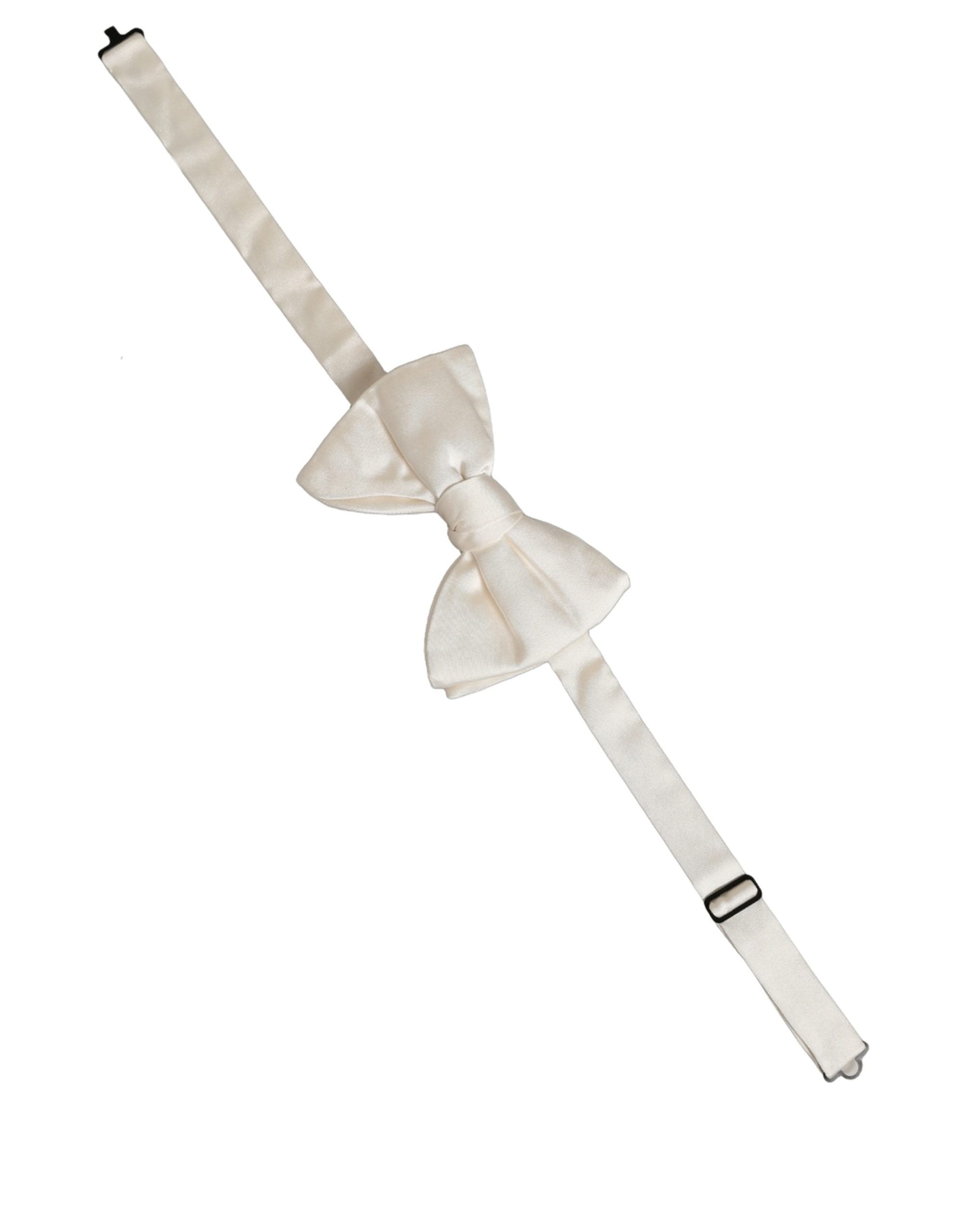 Dolce & Gabbana Men White 100% Silk Adjustable Neck Papillon Bow Tie - Image 3