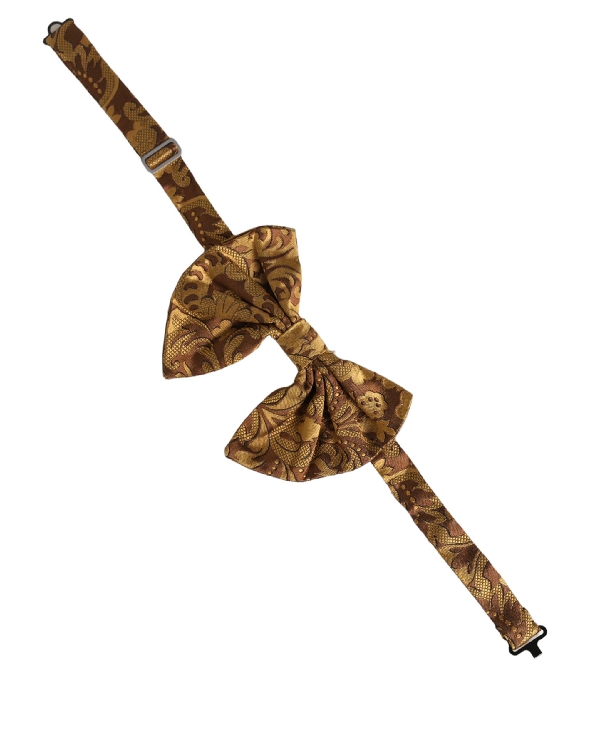 Dolce & Gabbana Men Brown Floral Silk Adjustable Neck Papillon Bow Tie - Image 3