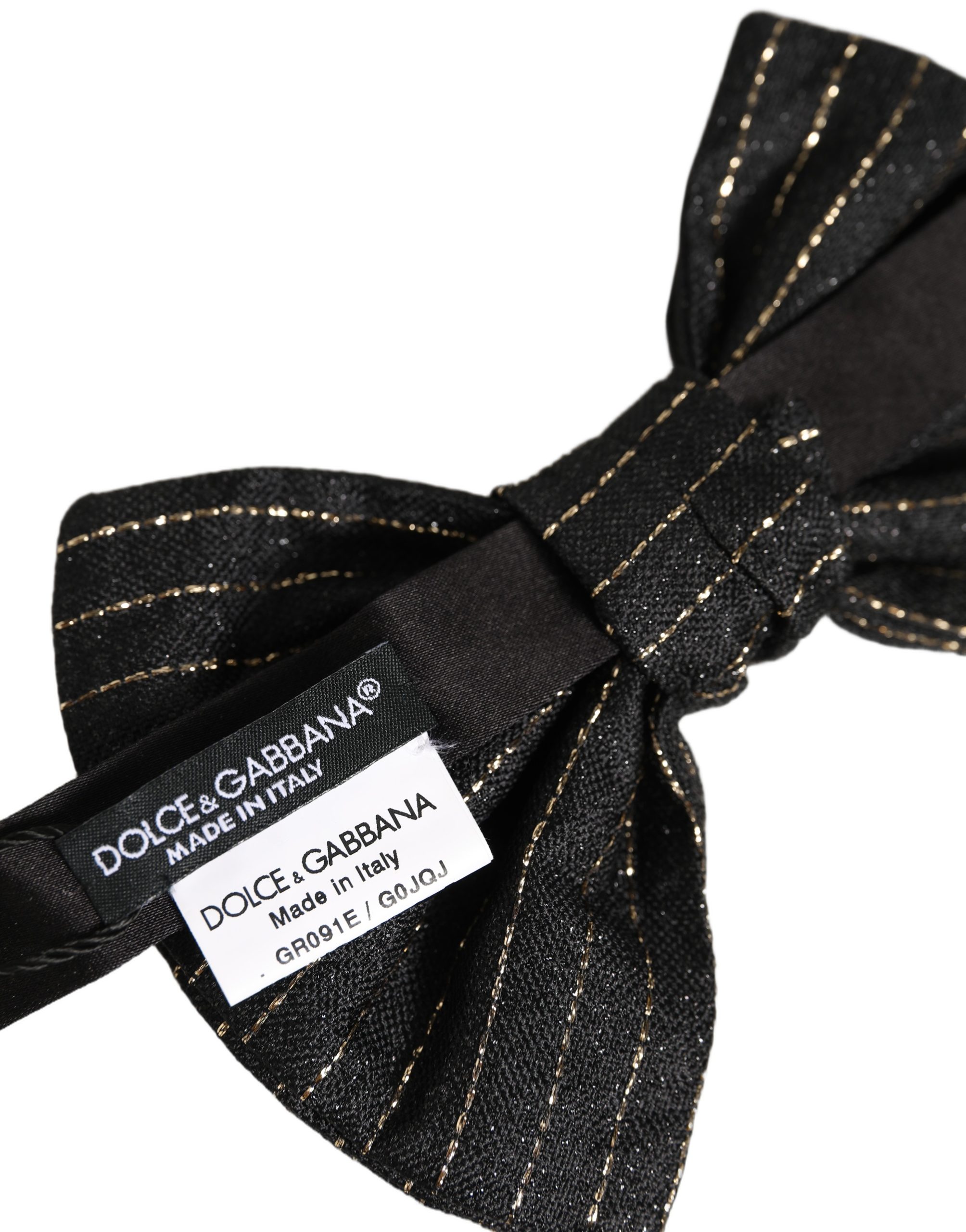 Dolce & Gabbana Men Dark Gray Pinstripe Silk Adjustable Neck Papillon Bow Tie