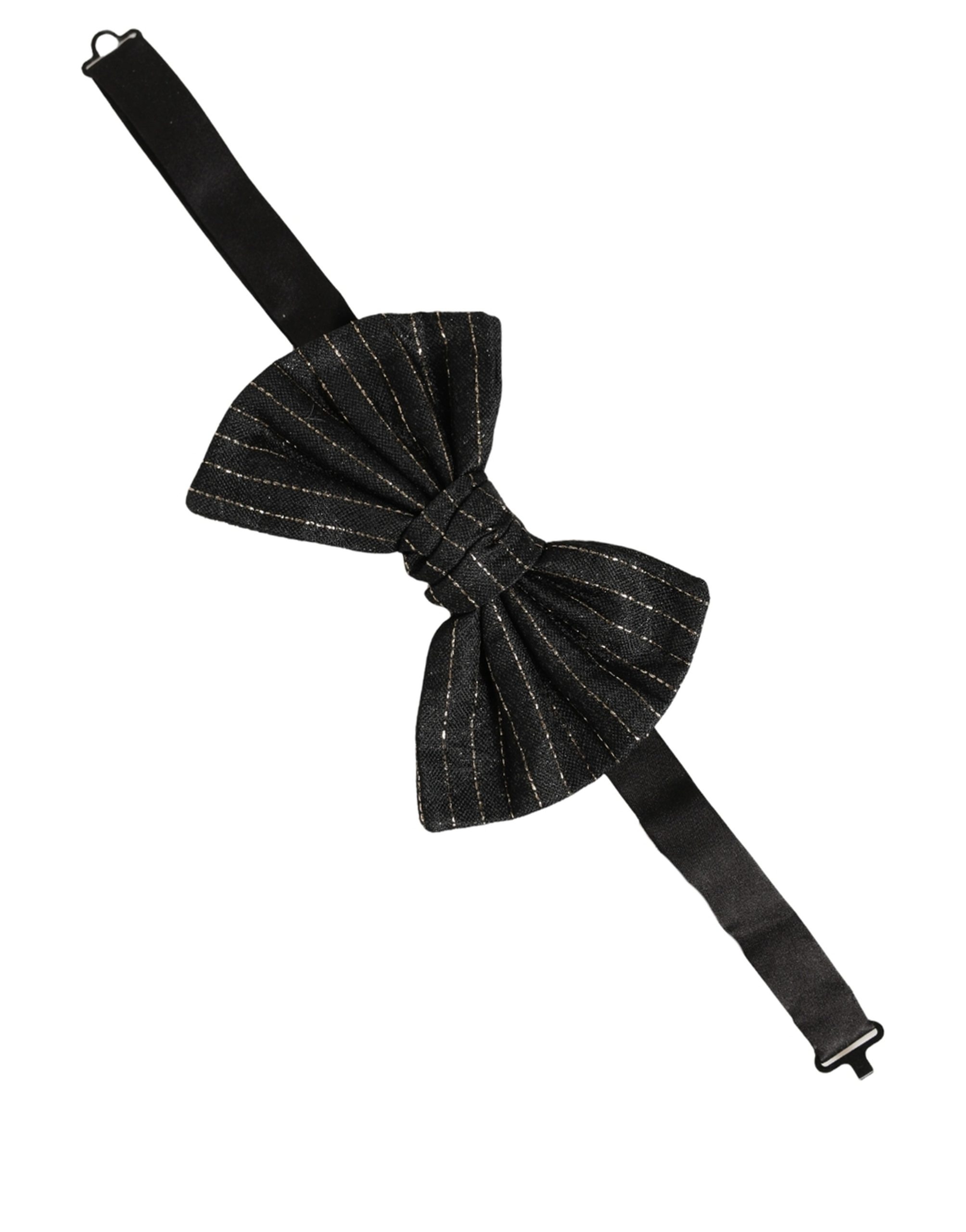 Dolce & Gabbana Men Dark Gray Pinstripe Silk Adjustable Neck Papillon Bow Tie - Image 2