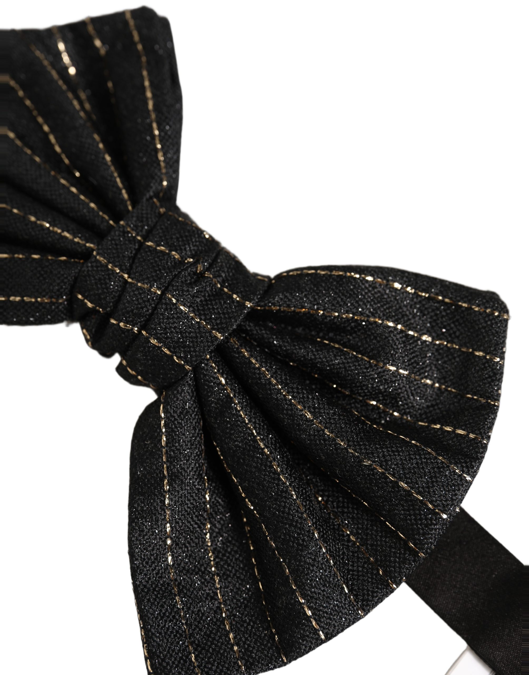 Dolce & Gabbana Men Dark Gray Pinstripe Silk Adjustable Neck Papillon Bow Tie - Image 3