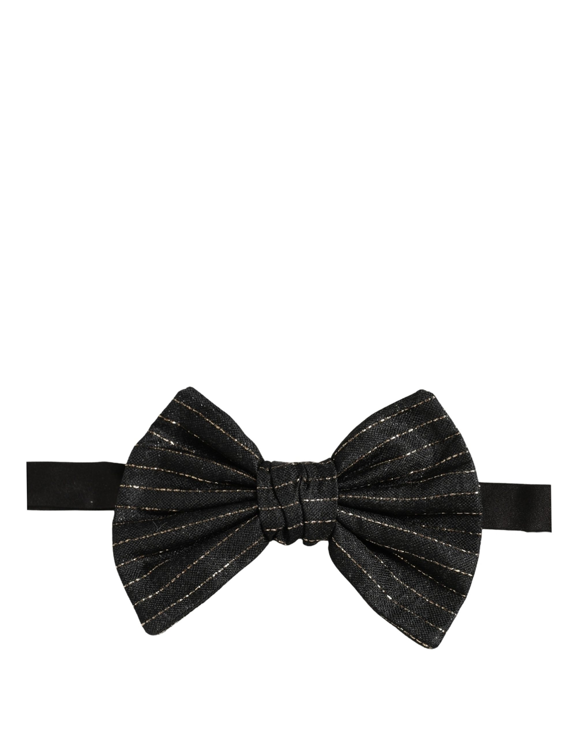 Dolce & Gabbana Men Dark Gray Pinstripe Silk Adjustable Neck Papillon Bow Tie - Image 4