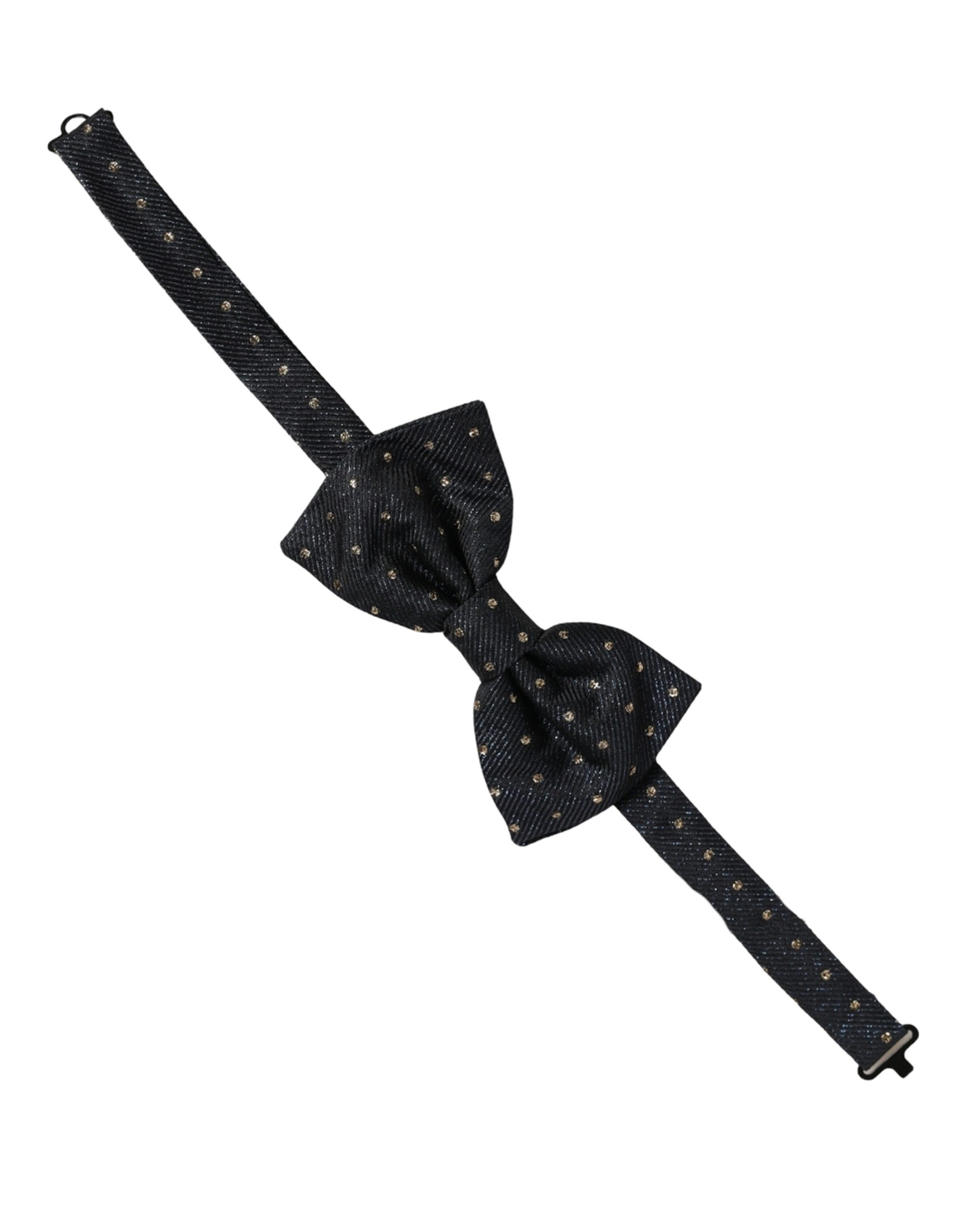 Dolce & Gabbana Men Dark Gray Polka Dot Silk Adjustable Neck Papillon Bow Tie - Image 4