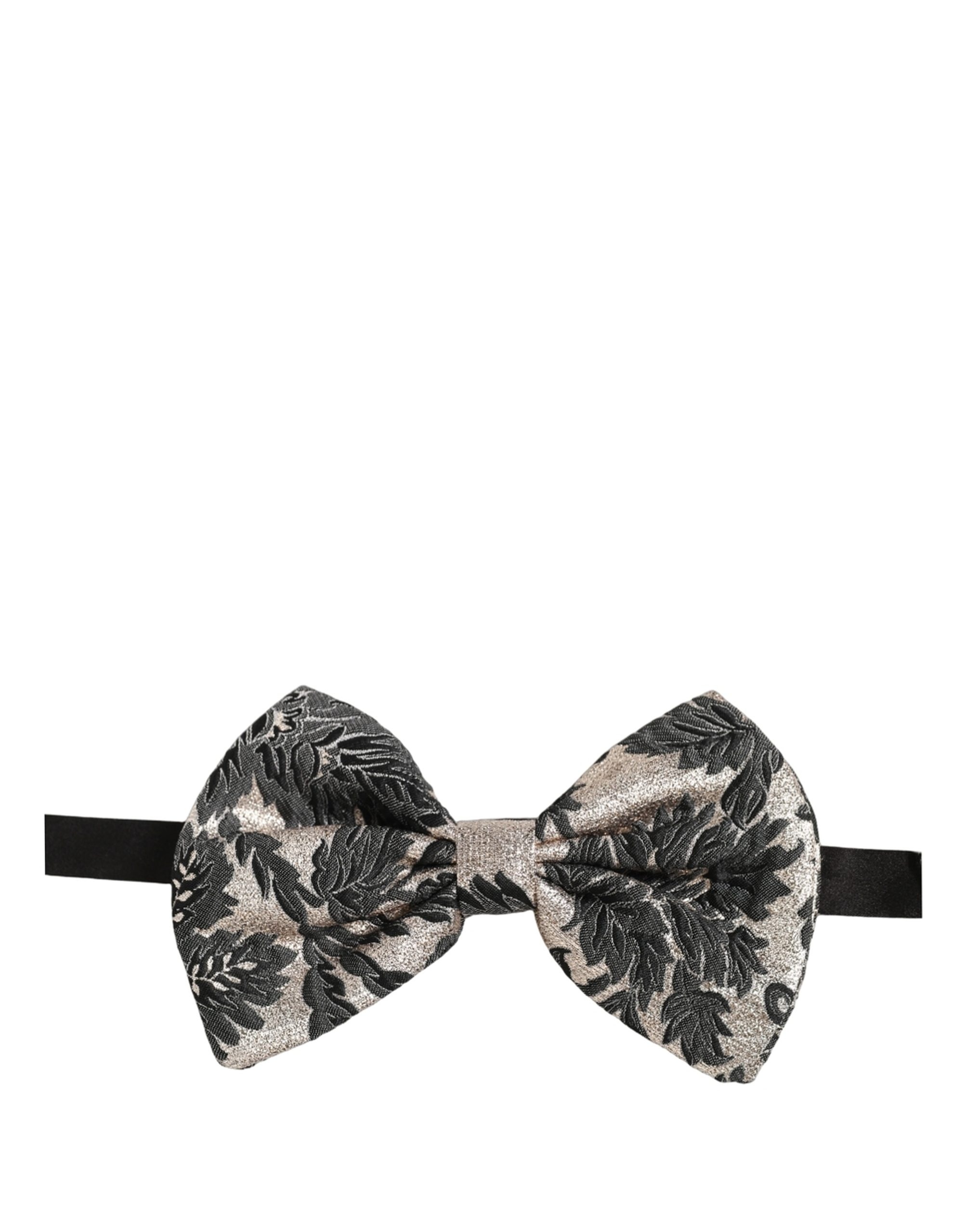 Dolce & Gabbana Men Dark Gray Silver Floral Adjustable Neck Papillon Bow Tie - Image 2