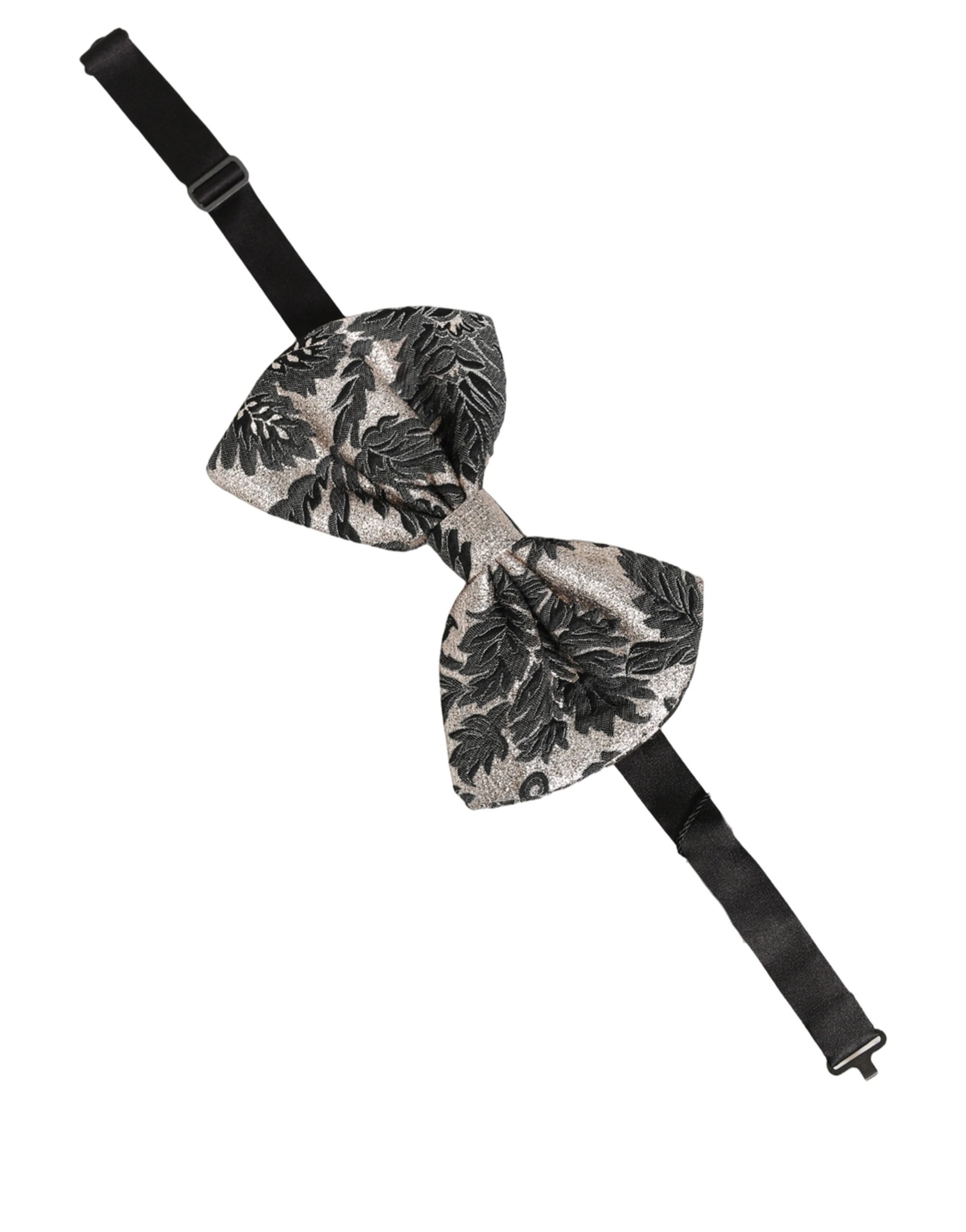 Dolce & Gabbana Men Dark Gray Silver Floral Adjustable Neck Papillon Bow Tie - Image 3
