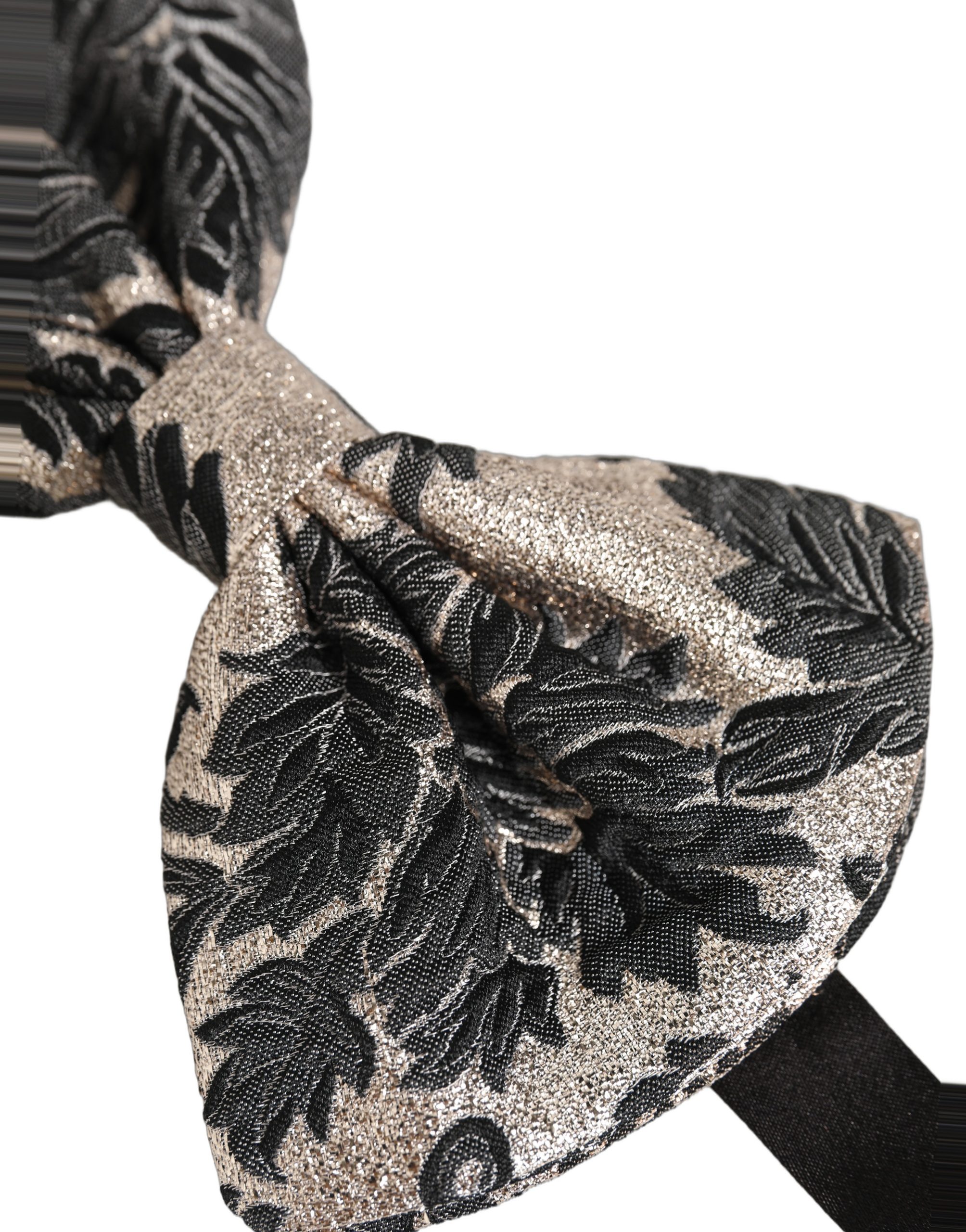 Dolce & Gabbana Men Dark Gray Silver Floral Adjustable Neck Papillon Bow Tie - Image 4