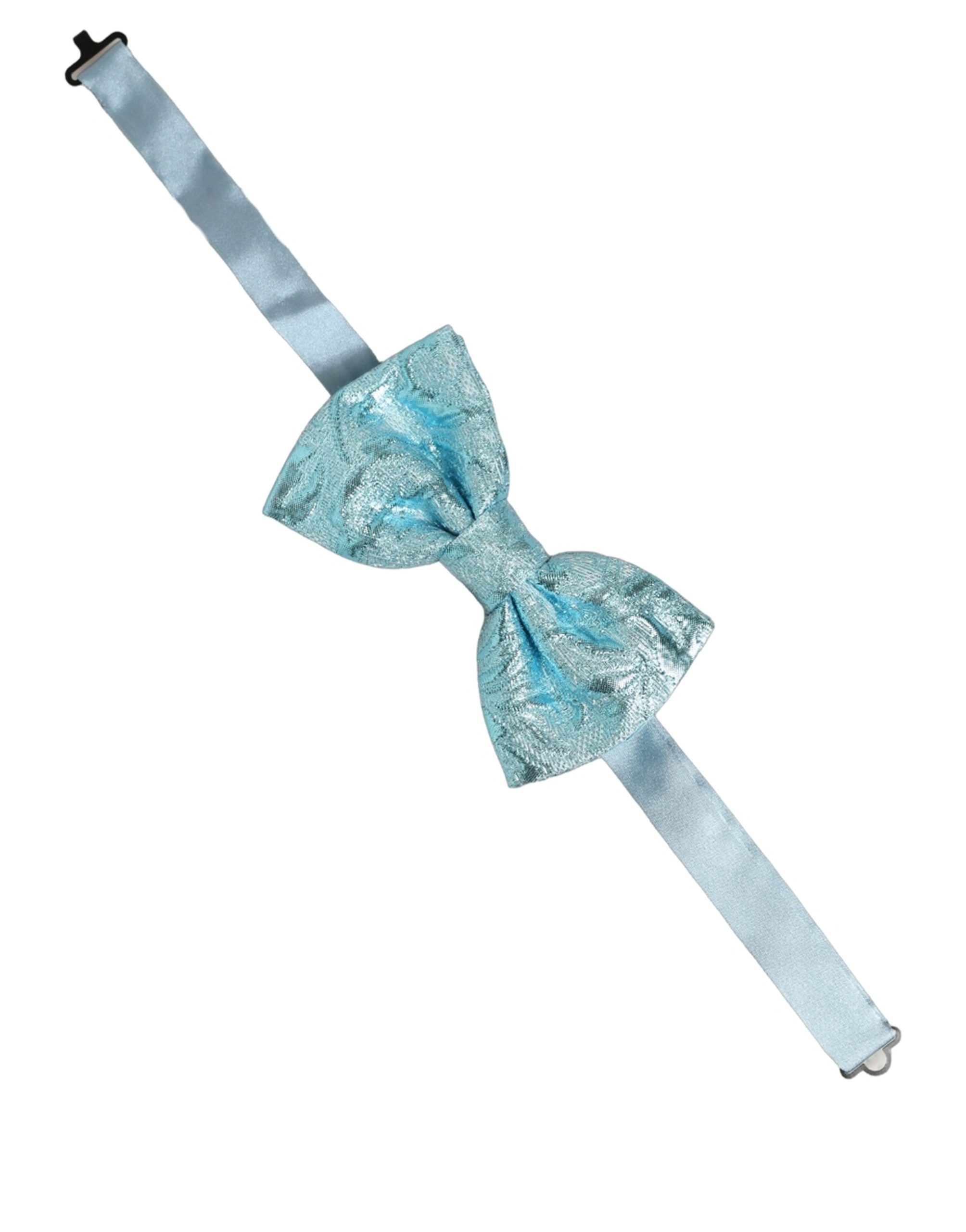 Dolce & Gabbana Light Blue Floral Brocade Adjustable Neck Papillon Bow Tie - Image 2