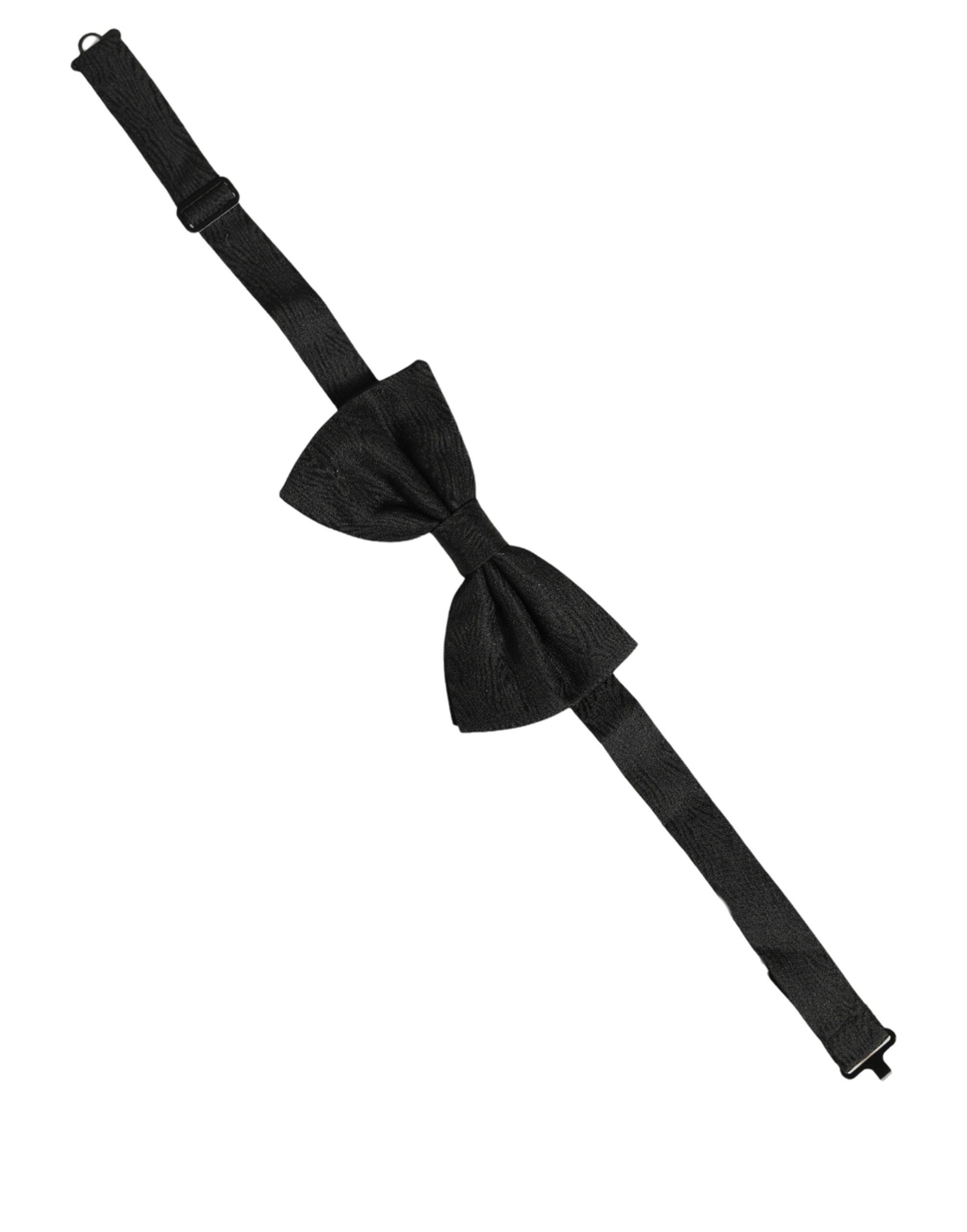 Dolce & Gabbana Men Dark Gray Silk Brocade Adjustable Neck Papillon Bow Tie - Image 3