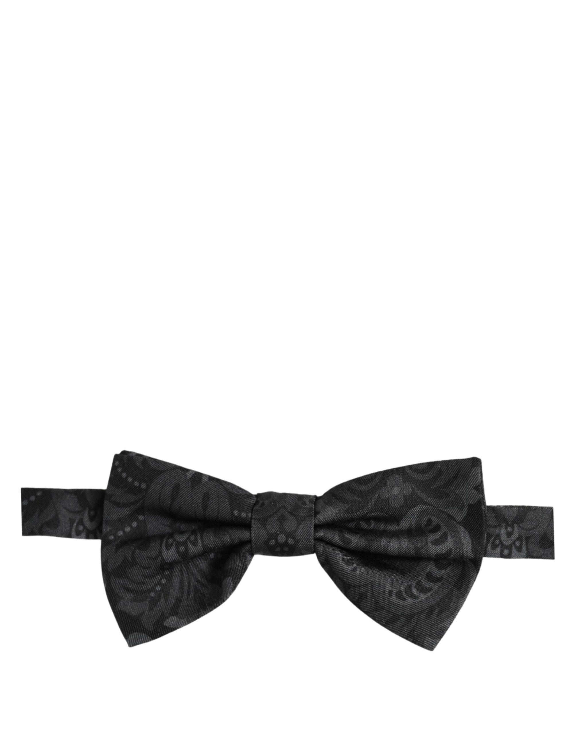 Dolce & Gabbana Men Black Paisley SIlk Adjustable Neck Papillon Bow Tie - Image 2