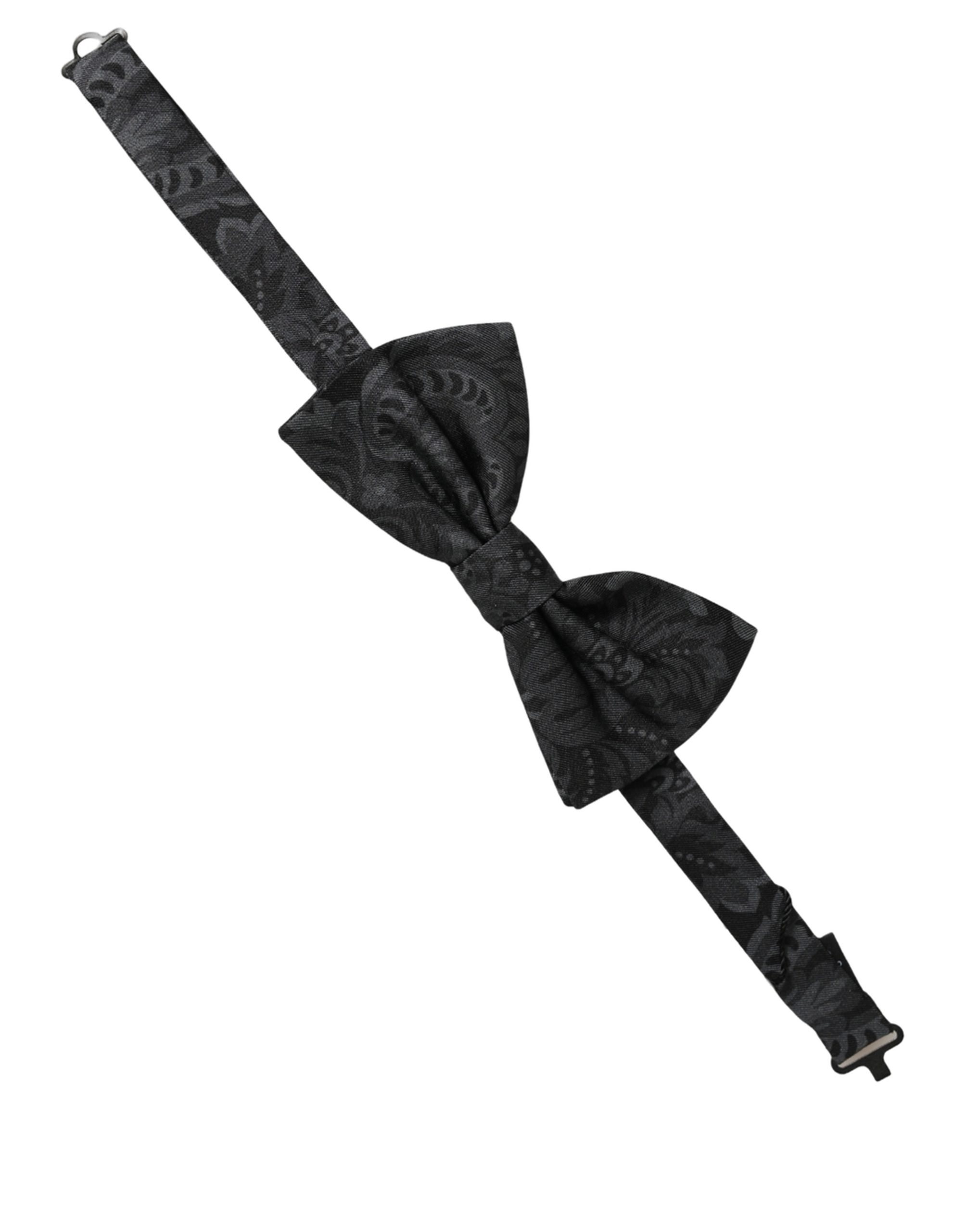 Dolce & Gabbana Men Black Paisley SIlk Adjustable Neck Papillon Bow Tie - Image 3