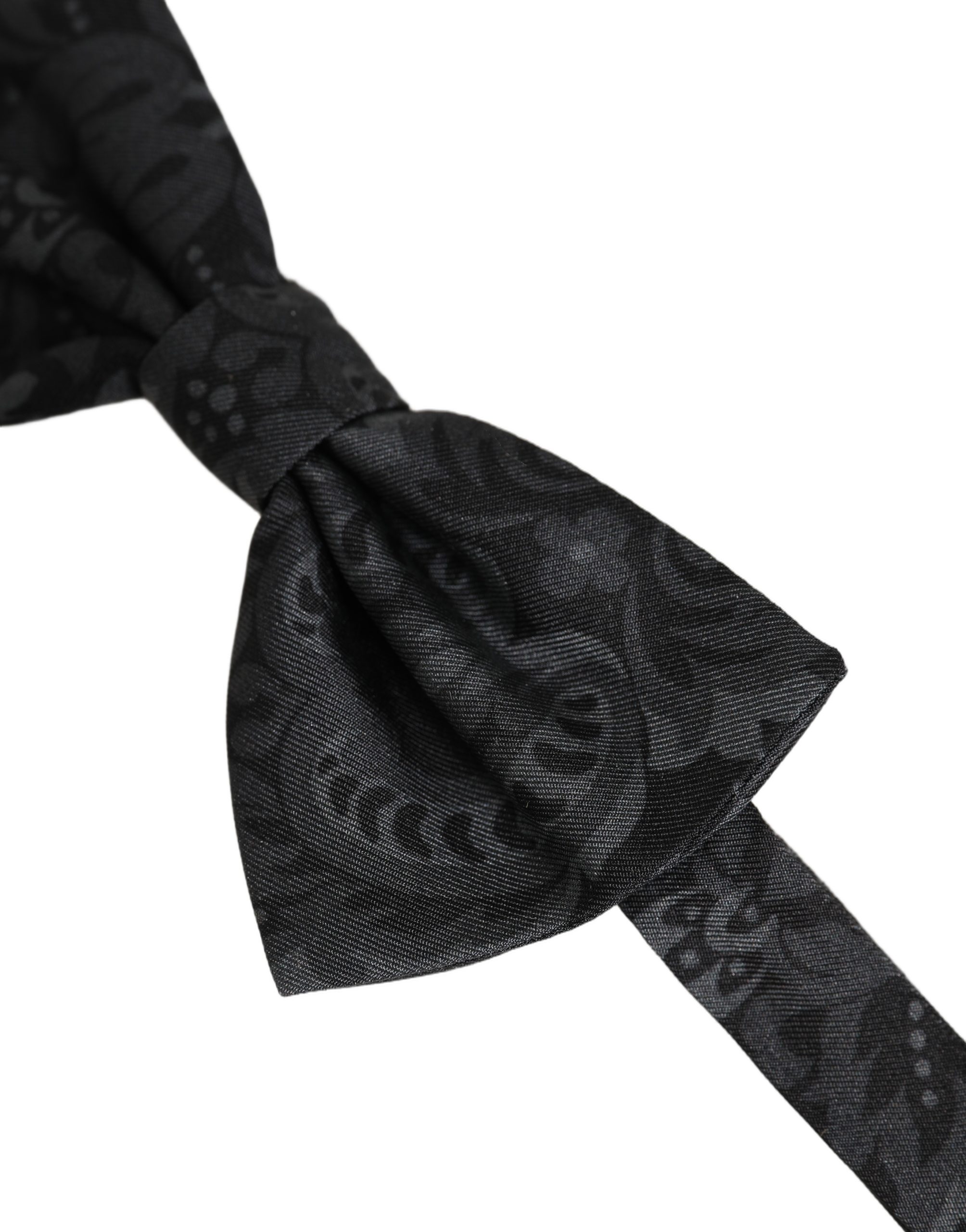 Dolce & Gabbana Men Black Paisley SIlk Adjustable Neck Papillon Bow Tie - Image 4