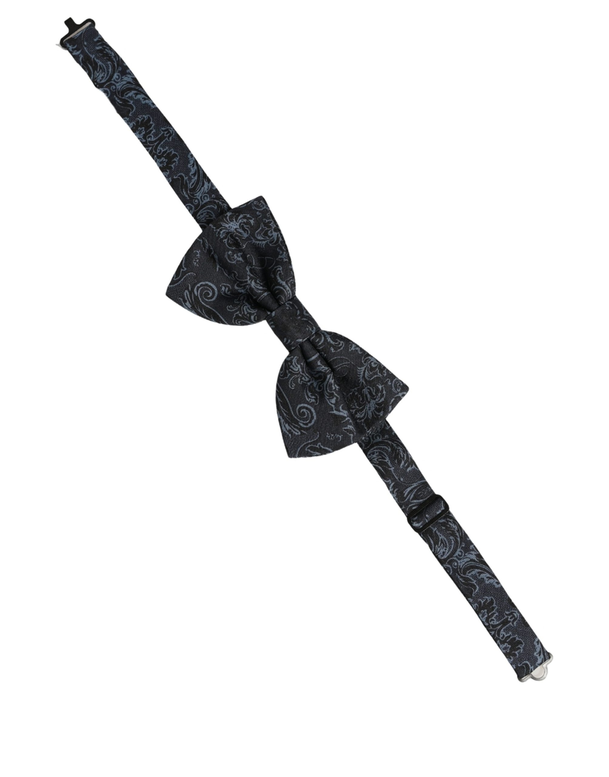 Dolce & Gabbana Men Black Blue Paisley Adjustable Neck Papillon Bow Tie - Image 2