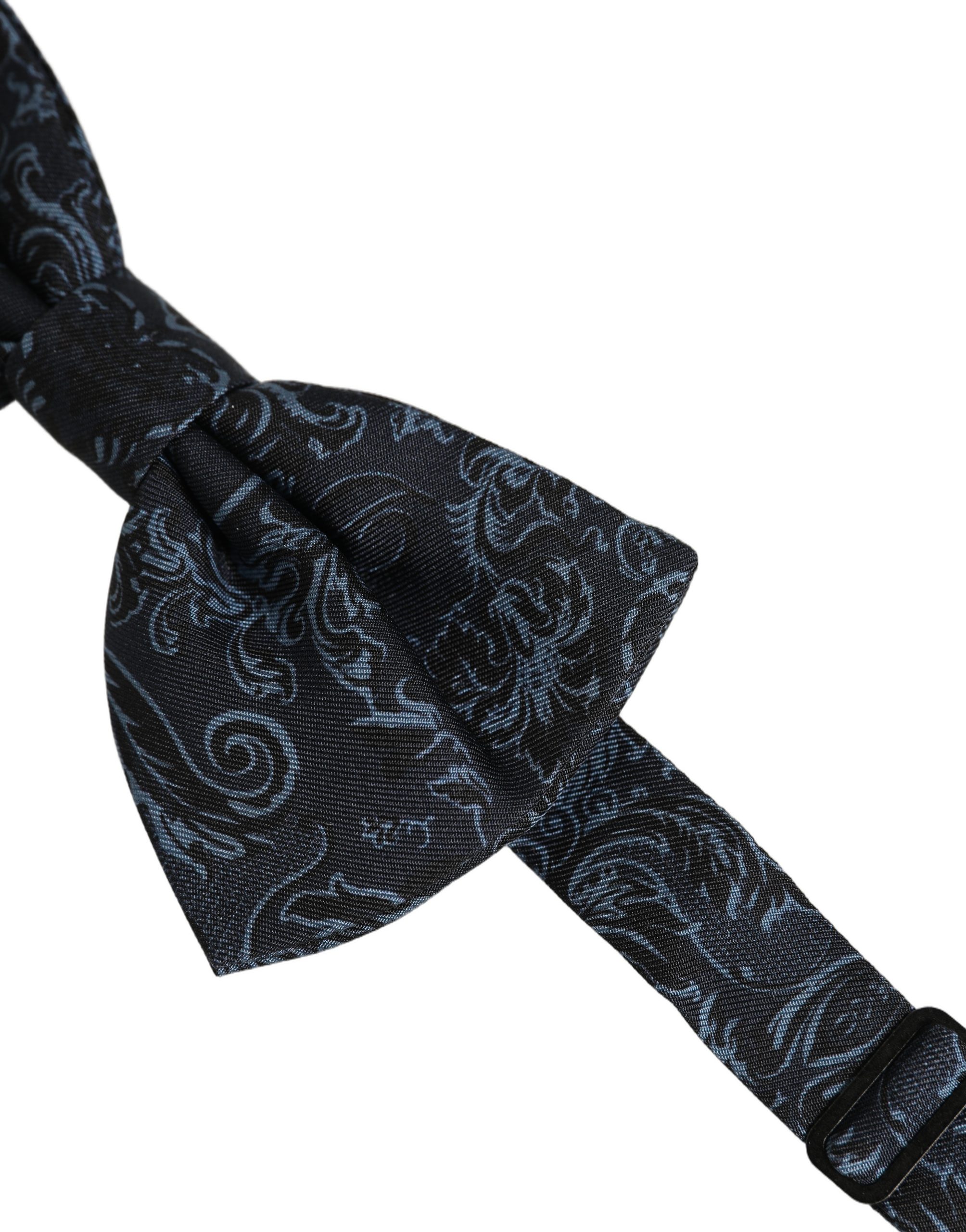 Dolce & Gabbana Men Black Blue Paisley Adjustable Neck Papillon Bow Tie - Image 3