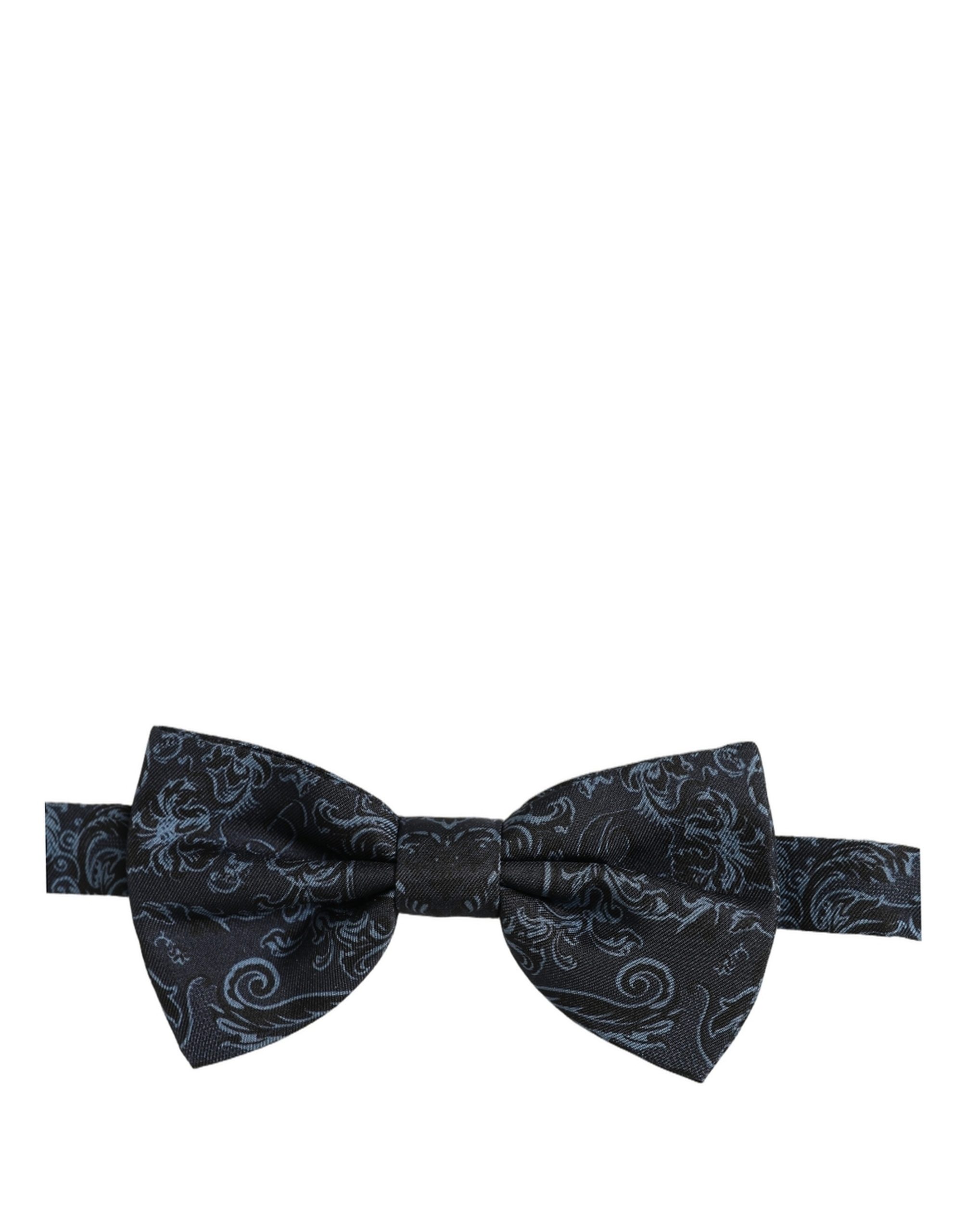 Dolce & Gabbana Men Black Blue Paisley Adjustable Neck Papillon Bow Tie - Image 5