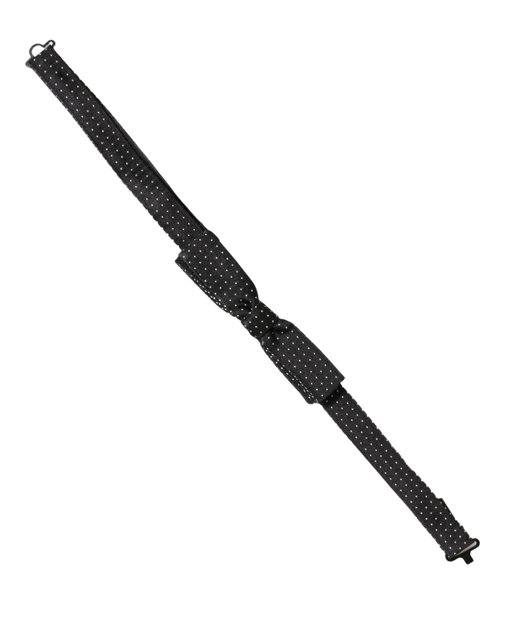 Dolce & Gabbana Black White Polka Dot Adjustable Neck Papillon Bow Tie - Image 2