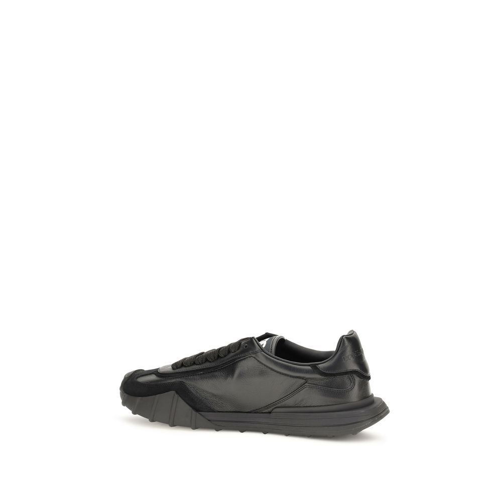 Dolce & Gabbana Black Calf Leather Bos Taurus Athletic Sneakers - Image 3