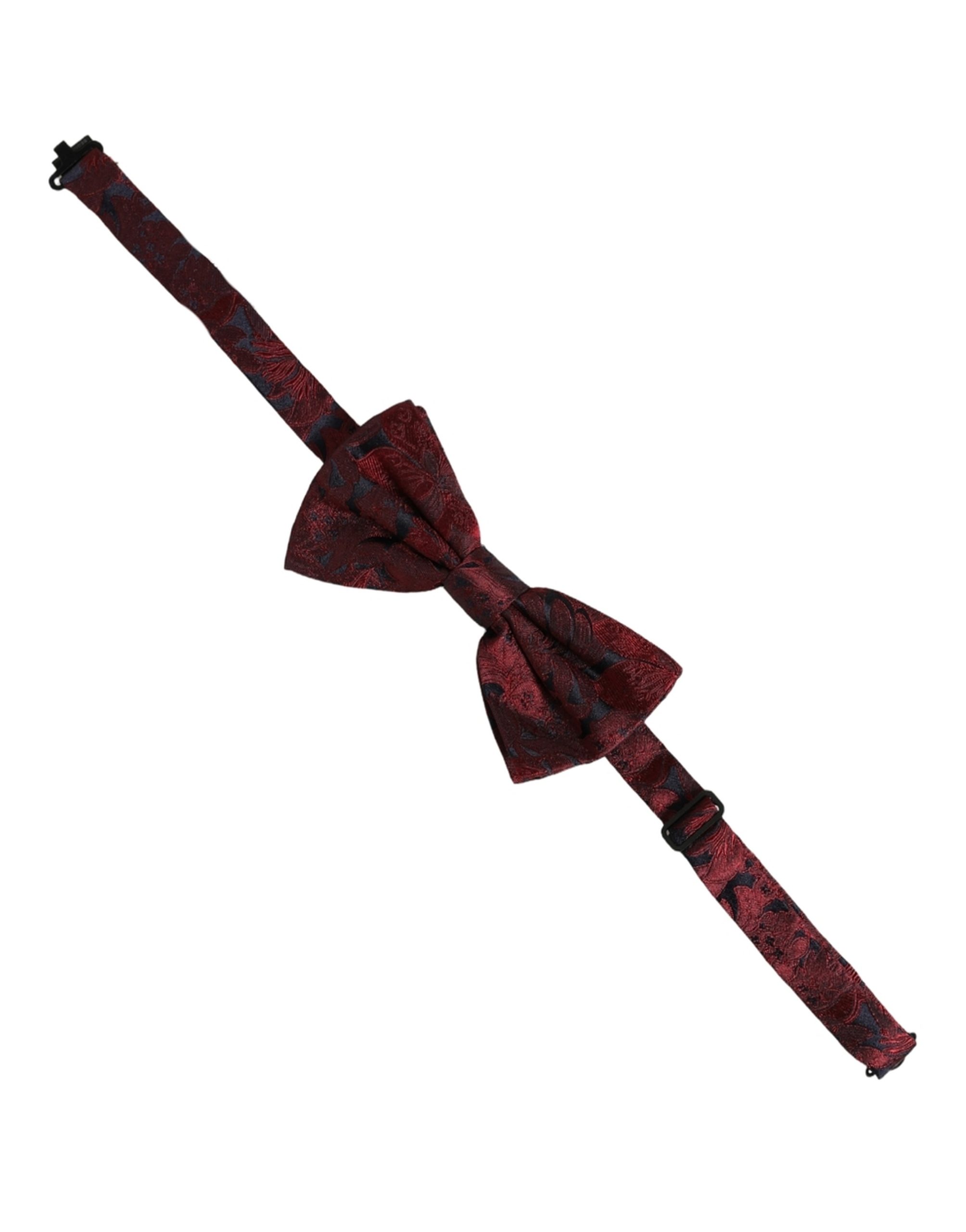 Dolce & Gabbana Men Maroon Paisley SIlk Adjustable Neck Papillon Bow Tie - Image 3