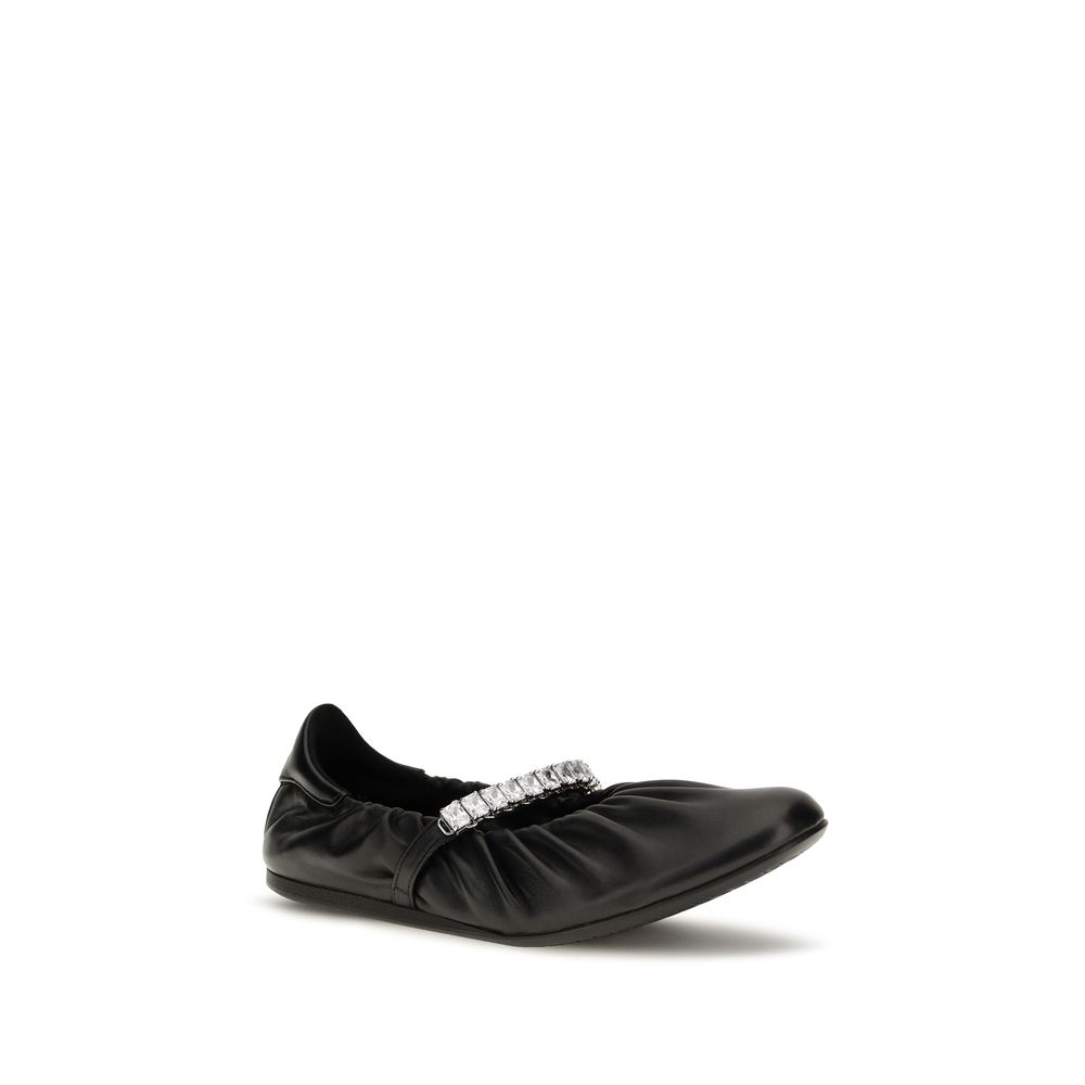 Jimmy Choo Black Calf Leather Bos Taurus Ballet Flats - Image 2