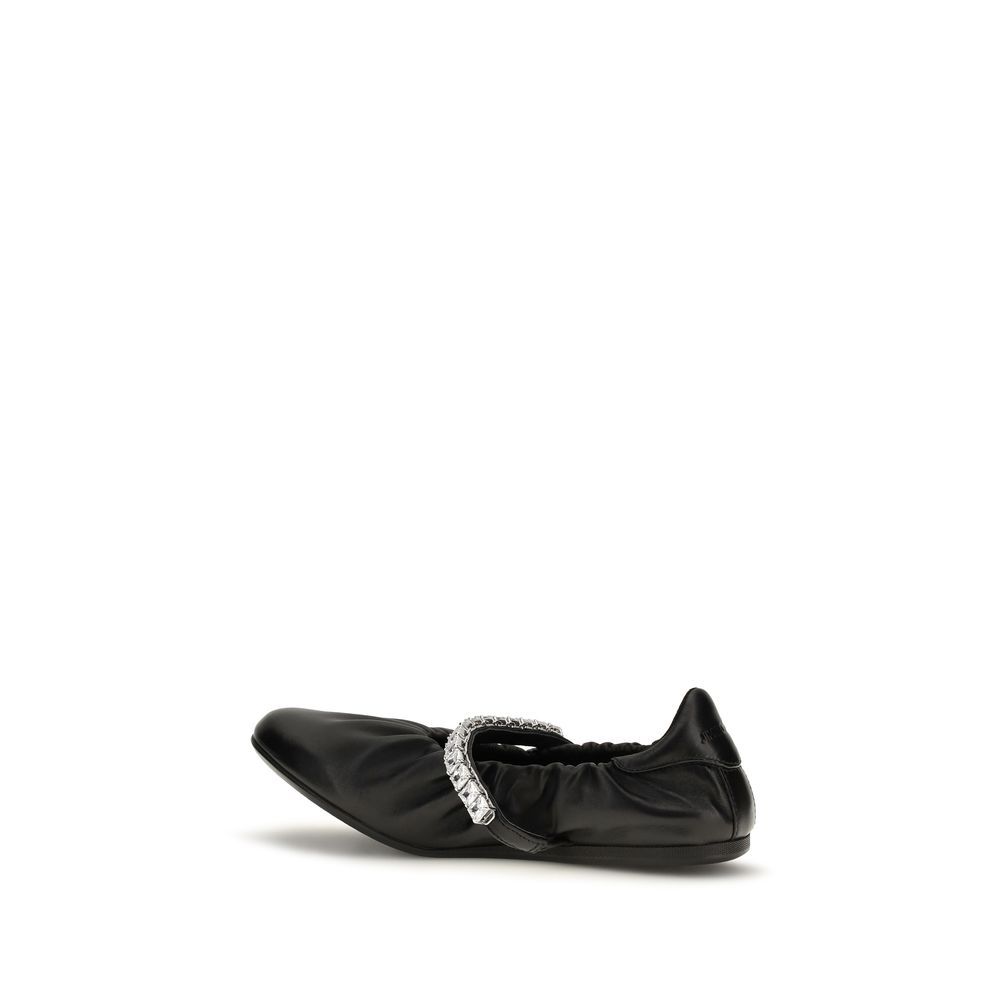 Jimmy Choo Black Calf Leather Bos Taurus Ballet Flats - Image 3