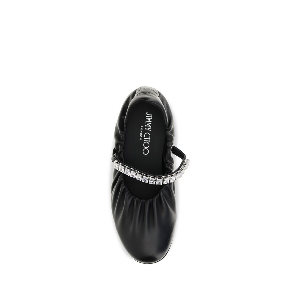 Jimmy Choo Black Calf Leather Bos Taurus Ballet Flats - Image 4