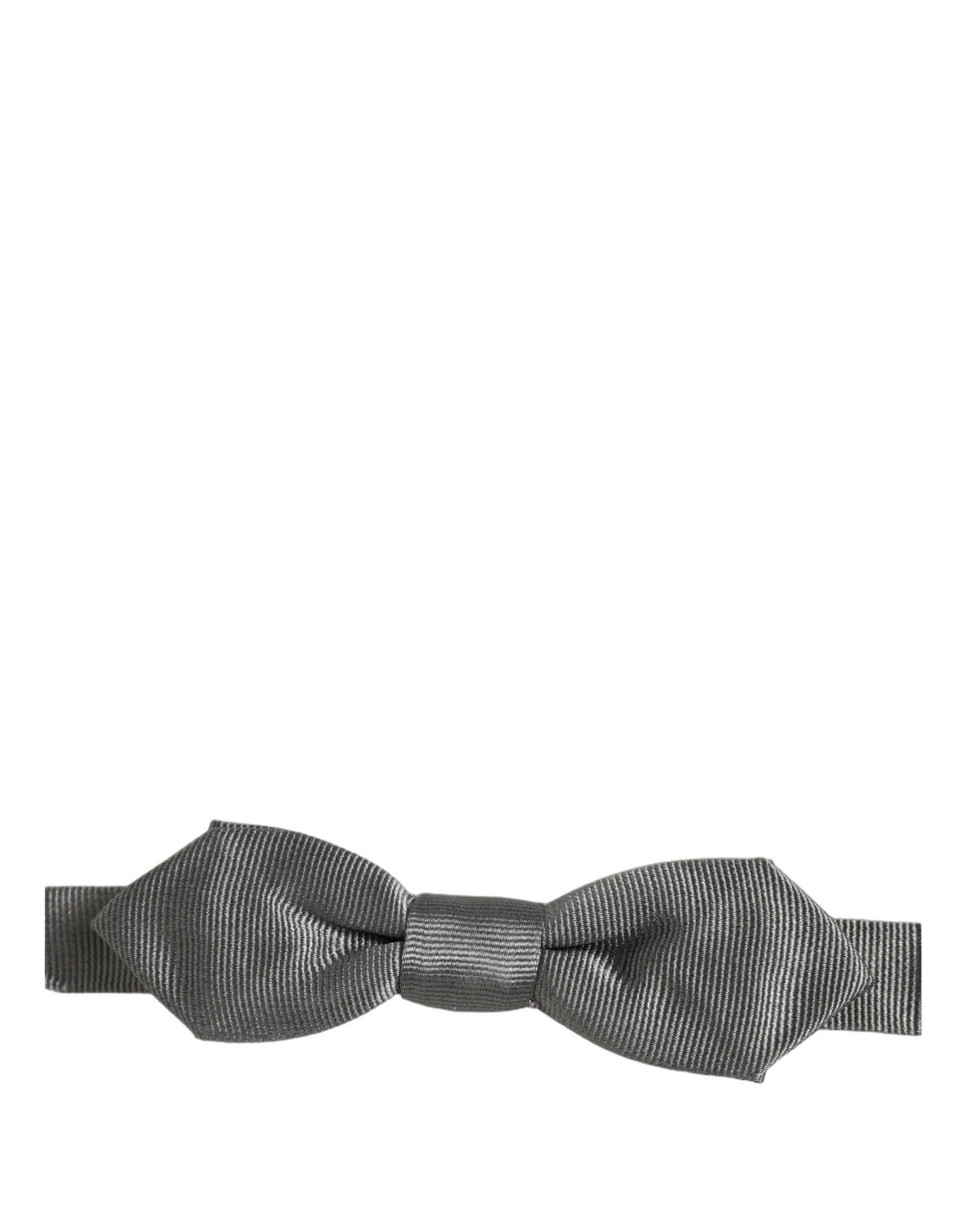 Dolce & Gabbana Men Gray 100% Silk Adjustable Neck Papillon Bow Tie - Image 3