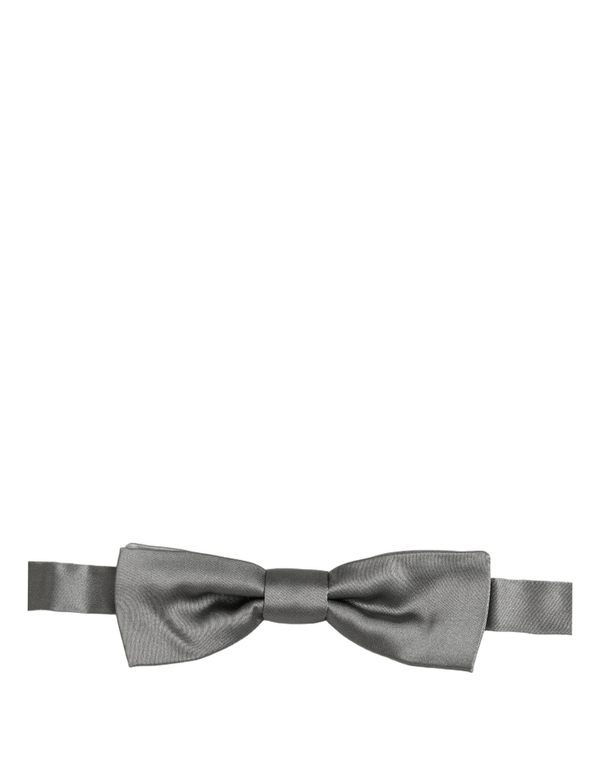 Dolce & Gabbana Men Gray 100% Silk Adjustable Neck Papillon Bow Tie - Image 2