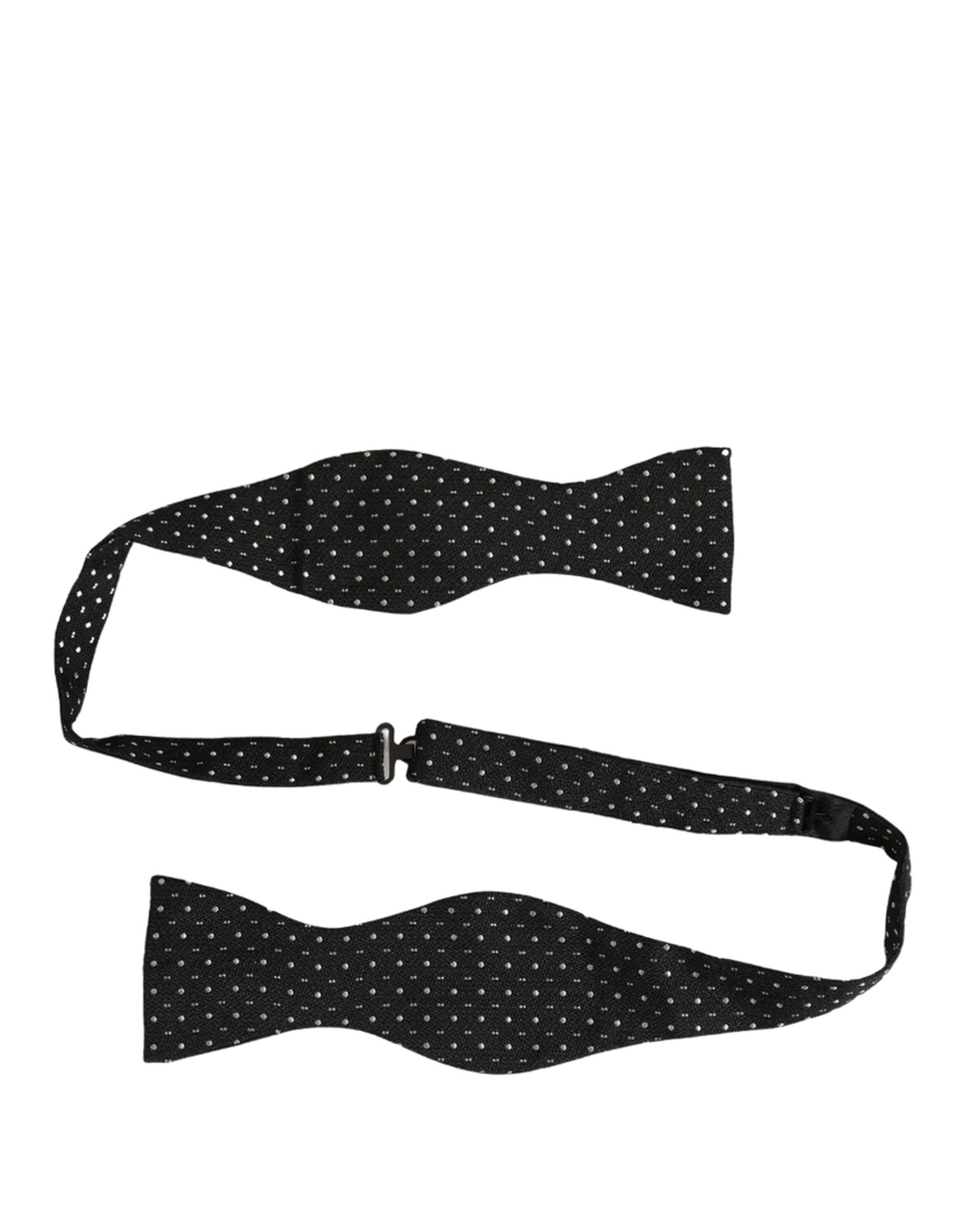 Dolce & Gabbana Black White Polka Dot Adjustable Neck Papillon Bow Tie - Image 3