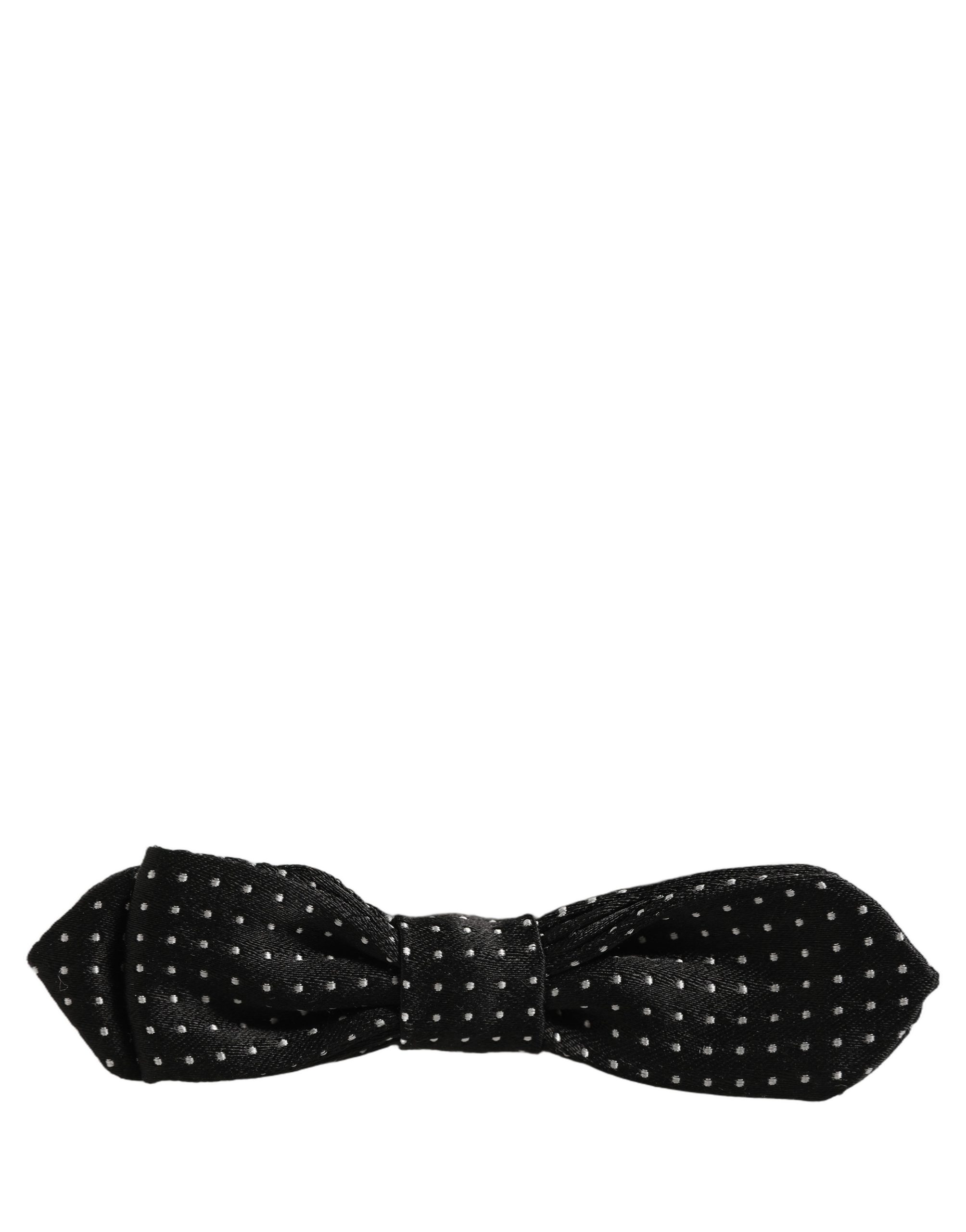 Dolce & Gabbana Black Dark Gray Polka Dot Adjustable Neck Papillon Bow Tie