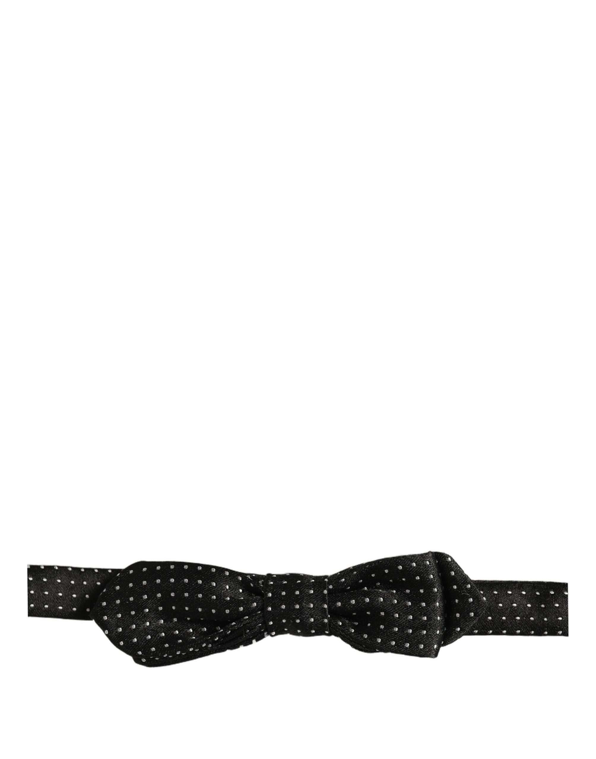 Dolce & Gabbana Black Dark Gray Polka Dot Adjustable Neck Papillon Bow Tie - Image 4