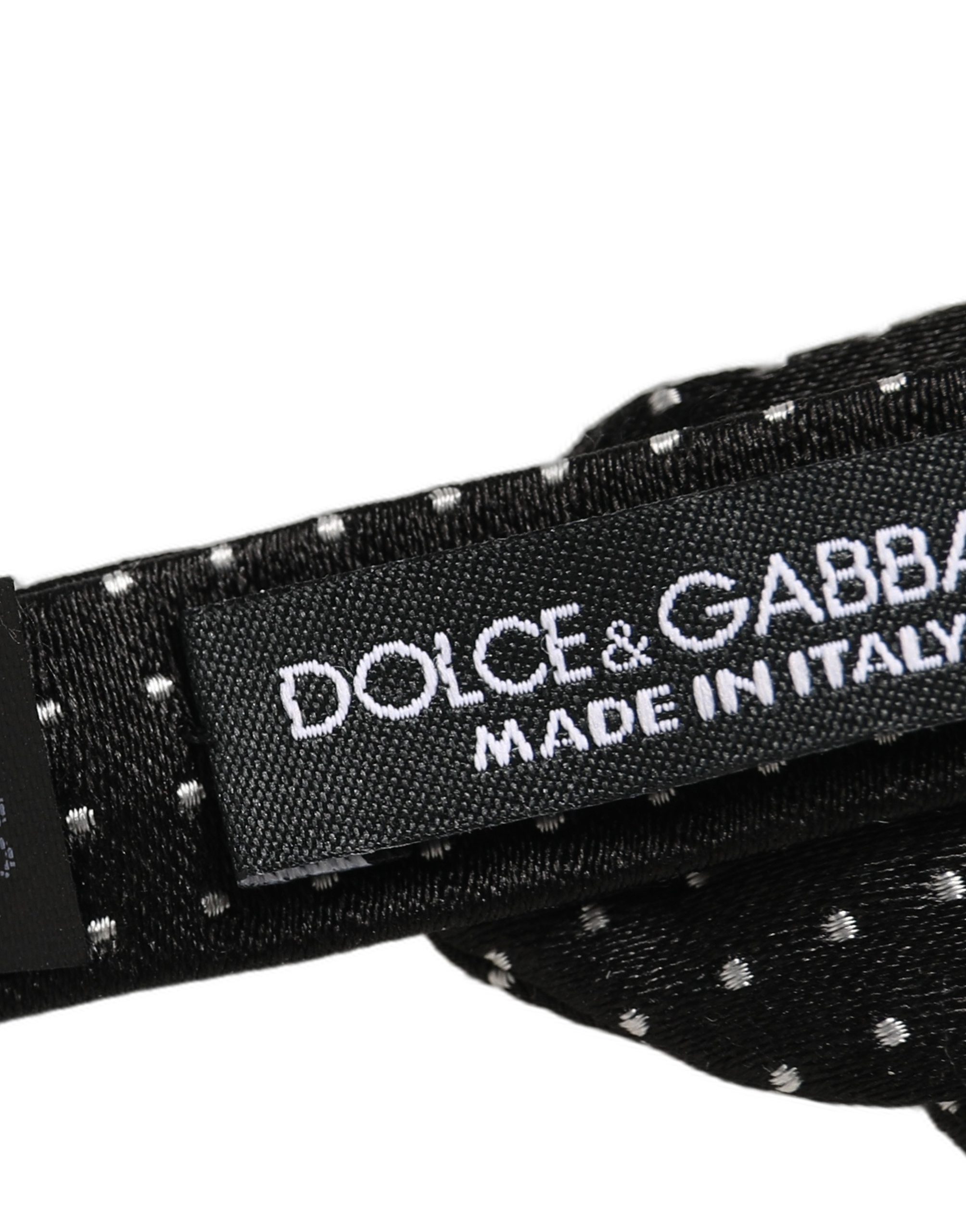 Dolce & Gabbana Black Dark Gray Polka Dot Adjustable Neck Papillon Bow Tie - Image 5