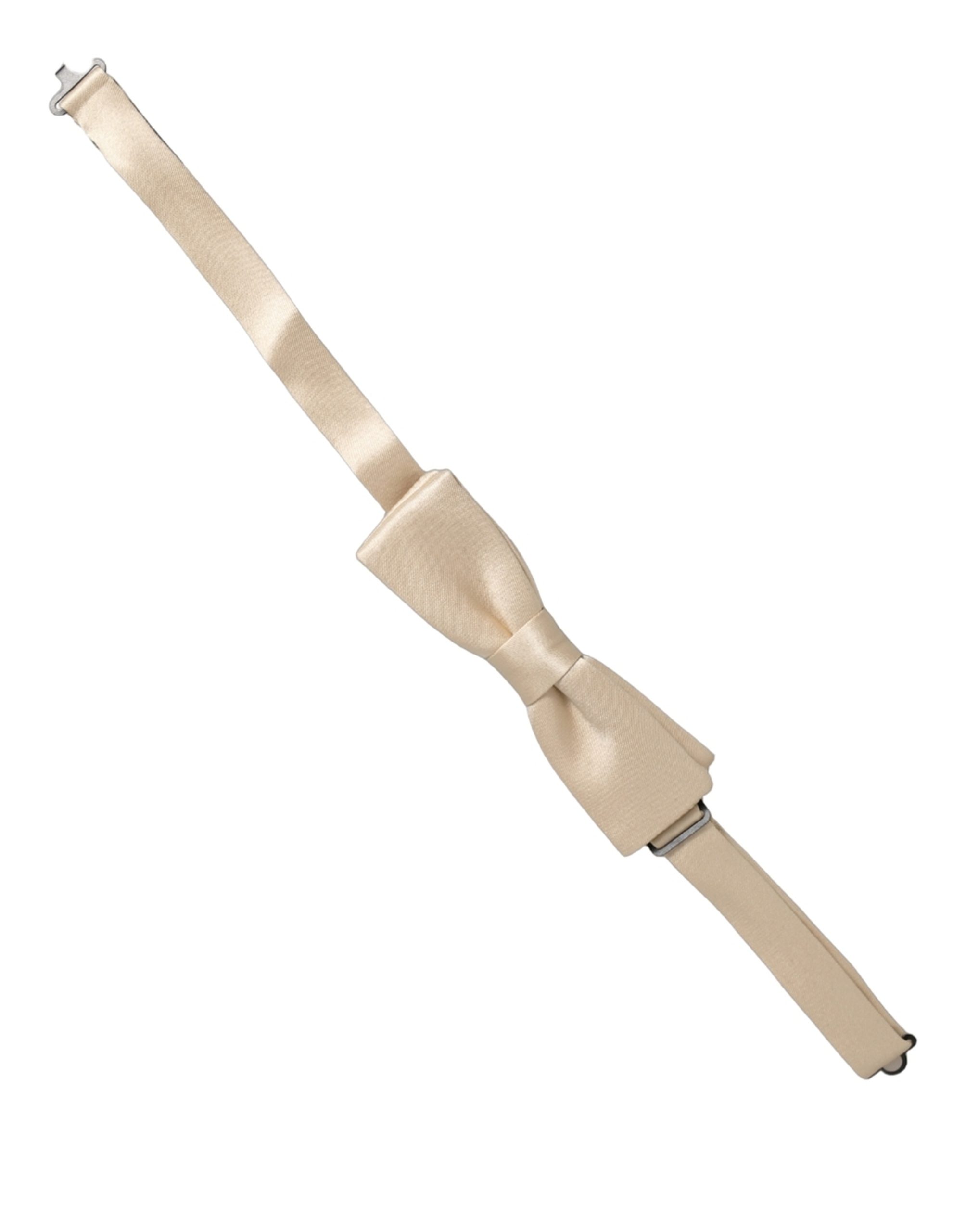 Dolce & Gabbana Men Beige 100% Silk Adjustable Neck Papillon Bow Tie - Image 4