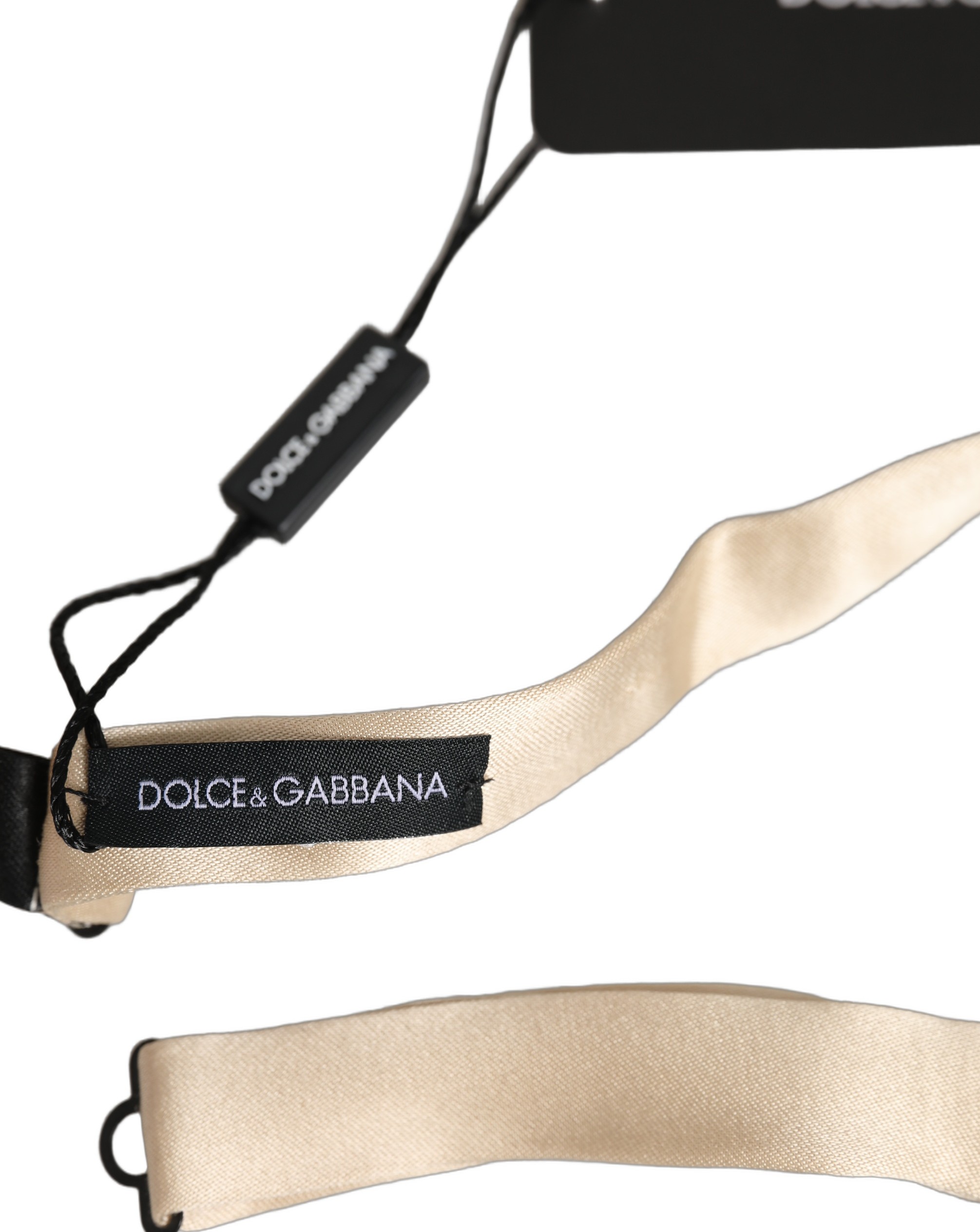 Dolce & Gabbana Men Beige 100% Silk Adjustable Neck Papillon Bow Tie - Image 6