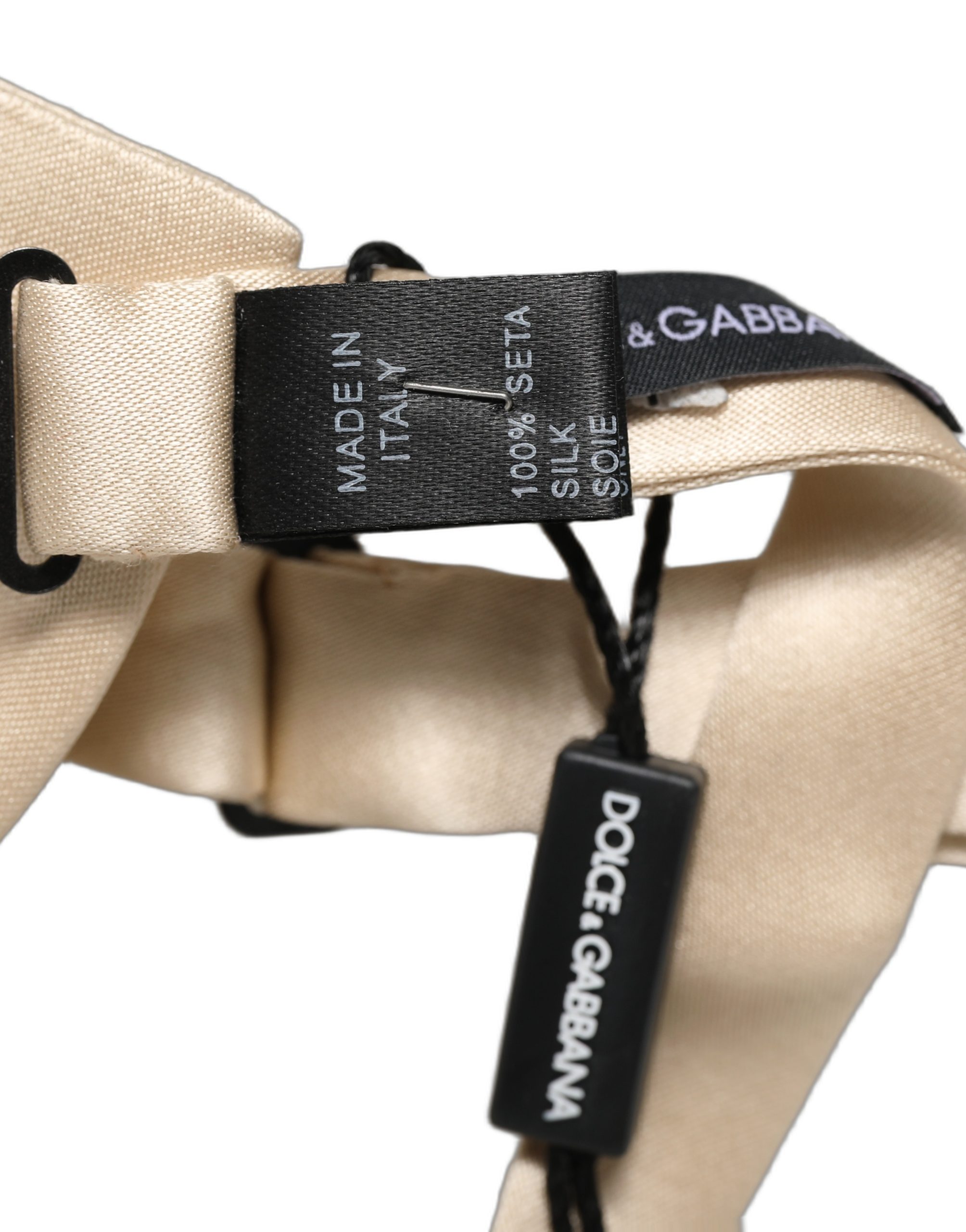Dolce & Gabbana Men Beige 100% Silk Adjustable Neck Papillon Bow Tie - Image 7