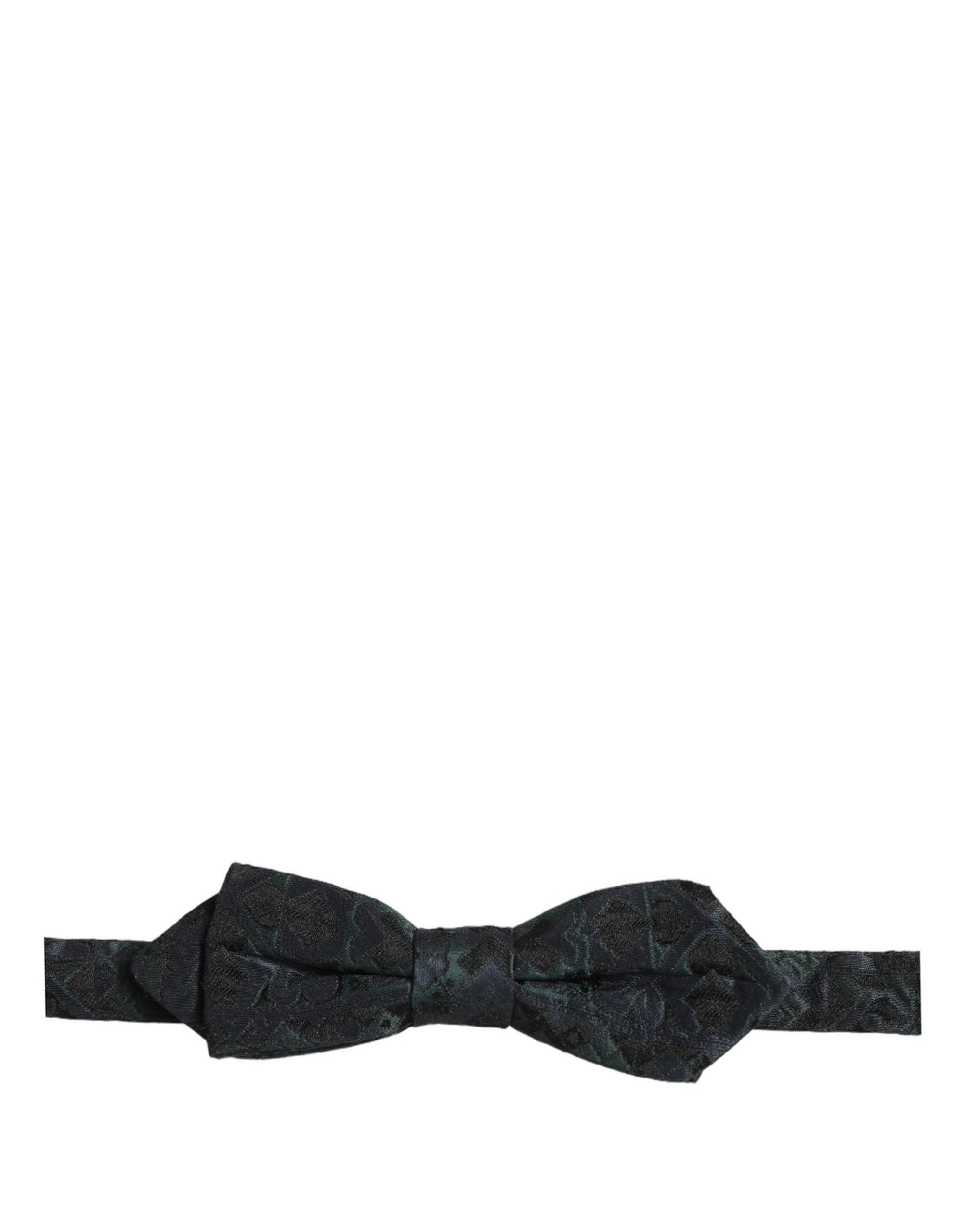 Dolce & Gabbana Men Black Green Paisley Adjustable Neck Papillon Bow Tie - Image 3