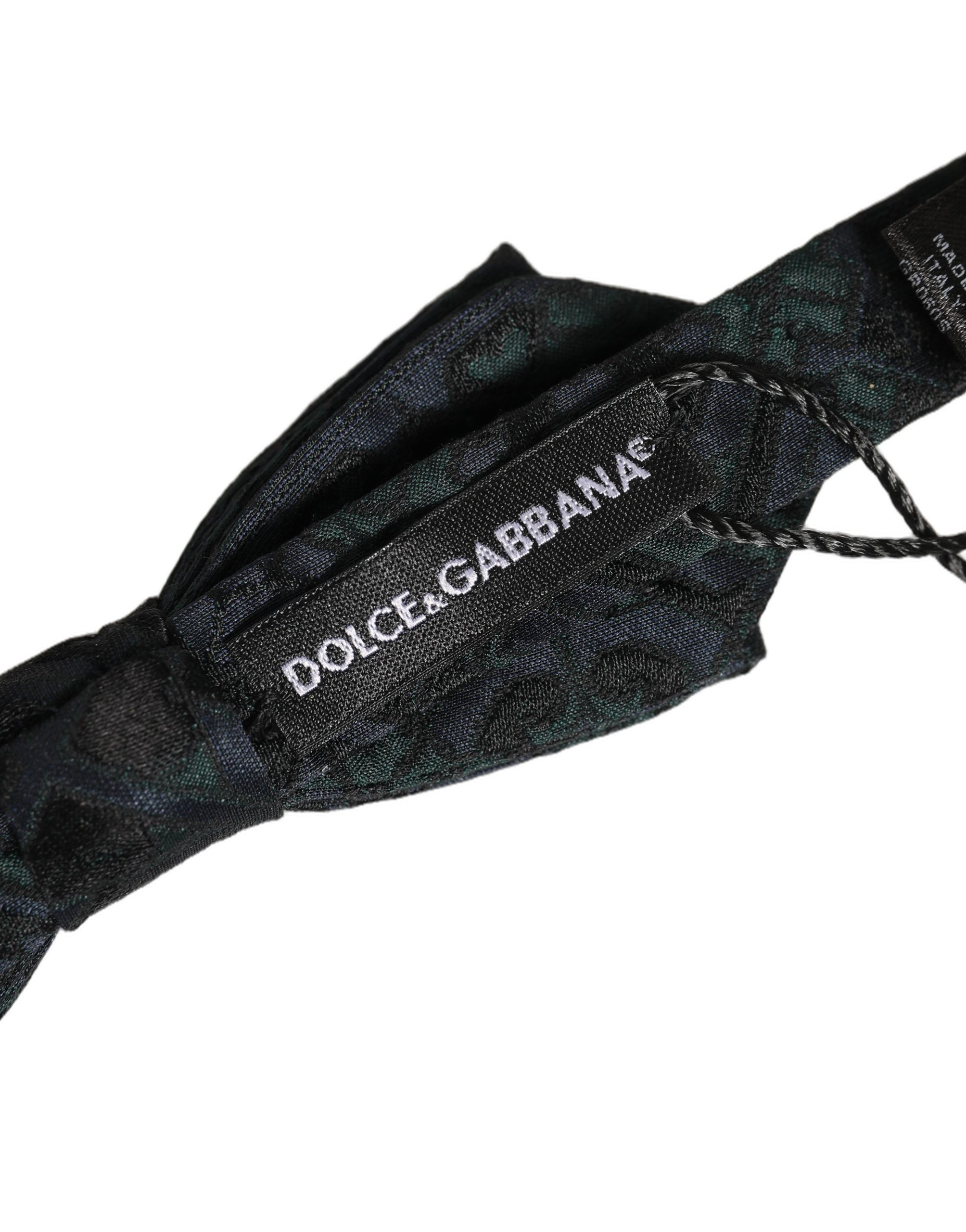Dolce & Gabbana Men Black Green Paisley Adjustable Neck Papillon Bow Tie - Image 5