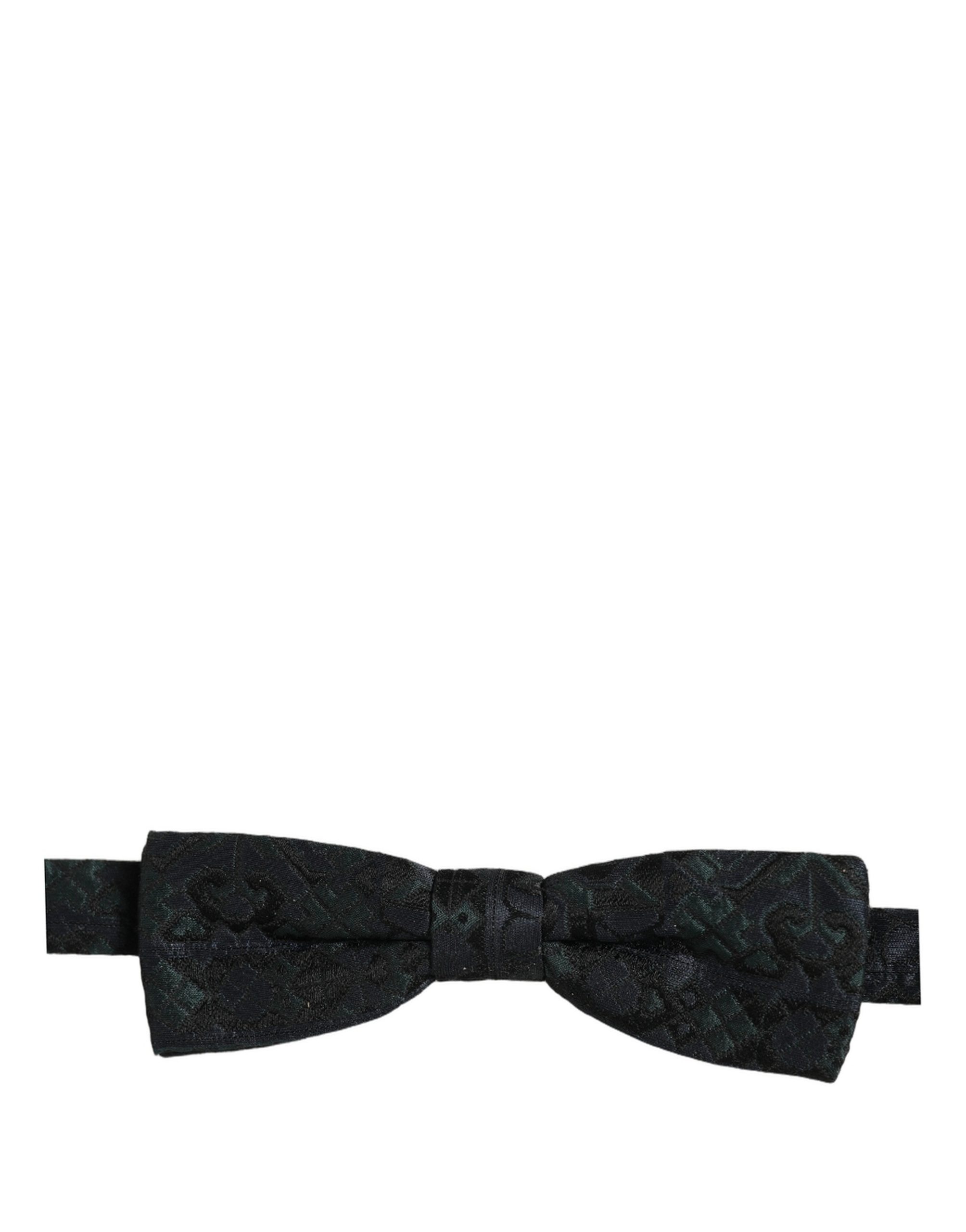 Dolce & Gabbana Men Black Green Paisley Adjustable Neck Papillon Bow Tie - Image 3