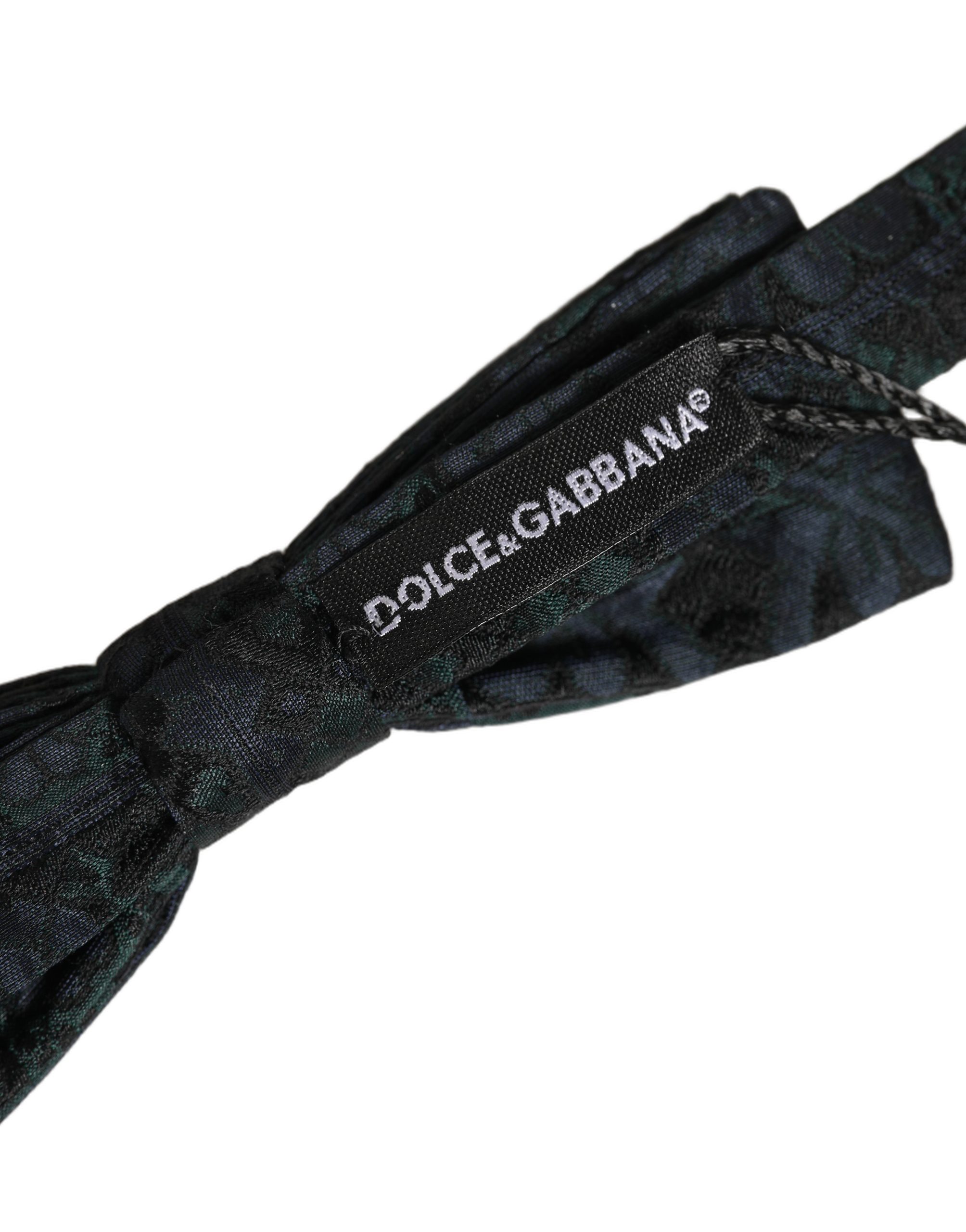 Dolce & Gabbana Men Black Green Paisley Adjustable Neck Papillon Bow Tie - Image 5