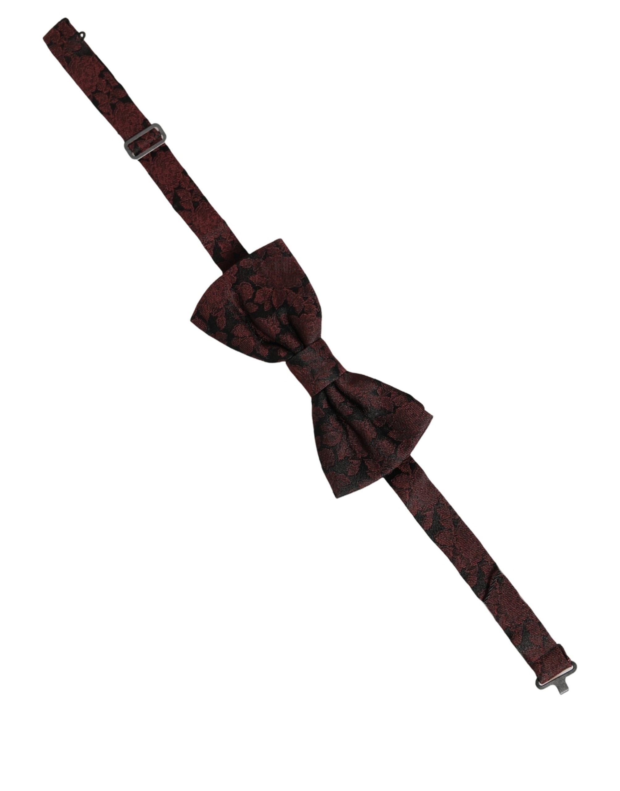 Dolce & Gabbana Men Maroon Floral Silk Adjustable Neck Bow Tie - Image 2