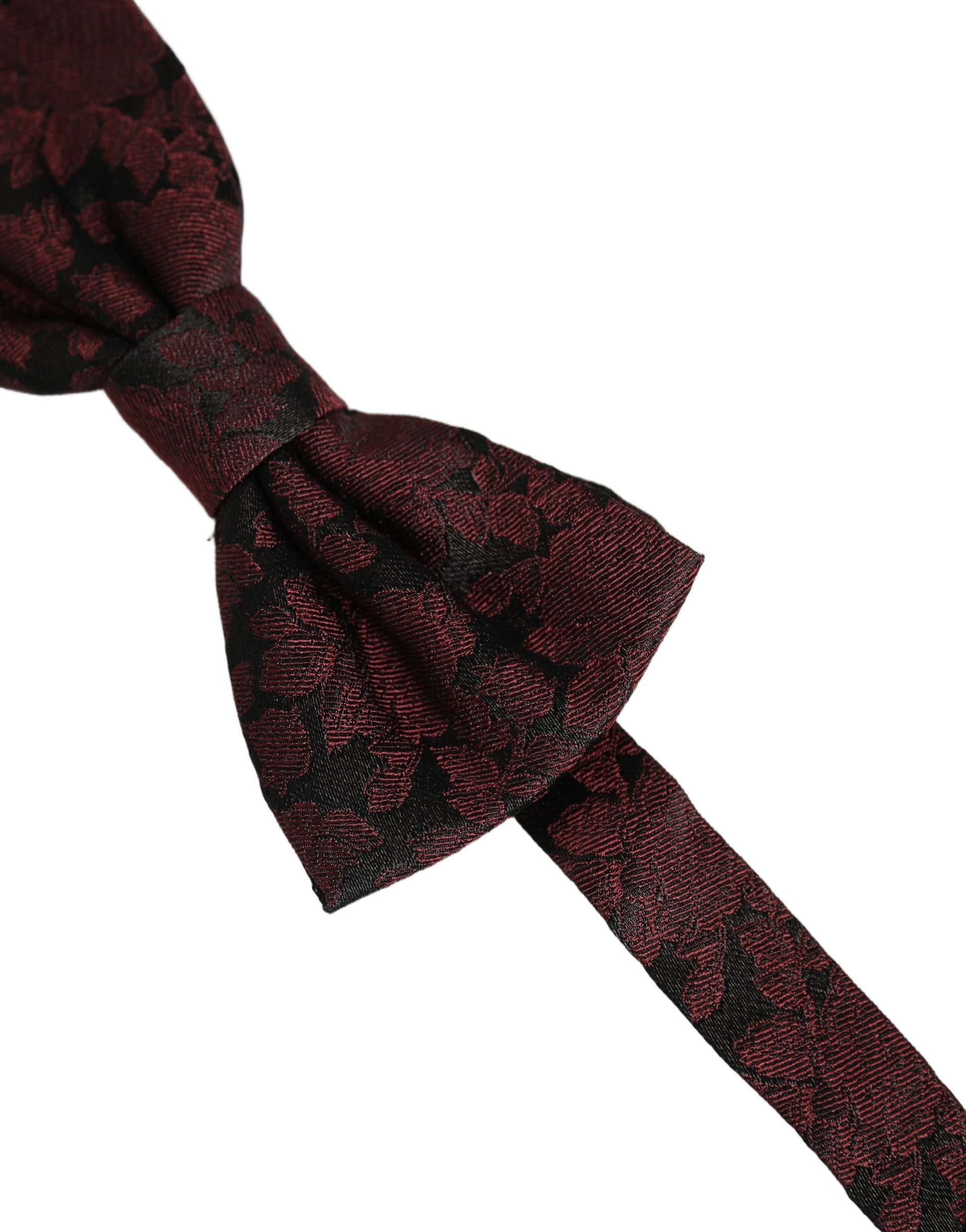 Dolce & Gabbana Men Maroon Floral Silk Adjustable Neck Bow Tie - Image 3