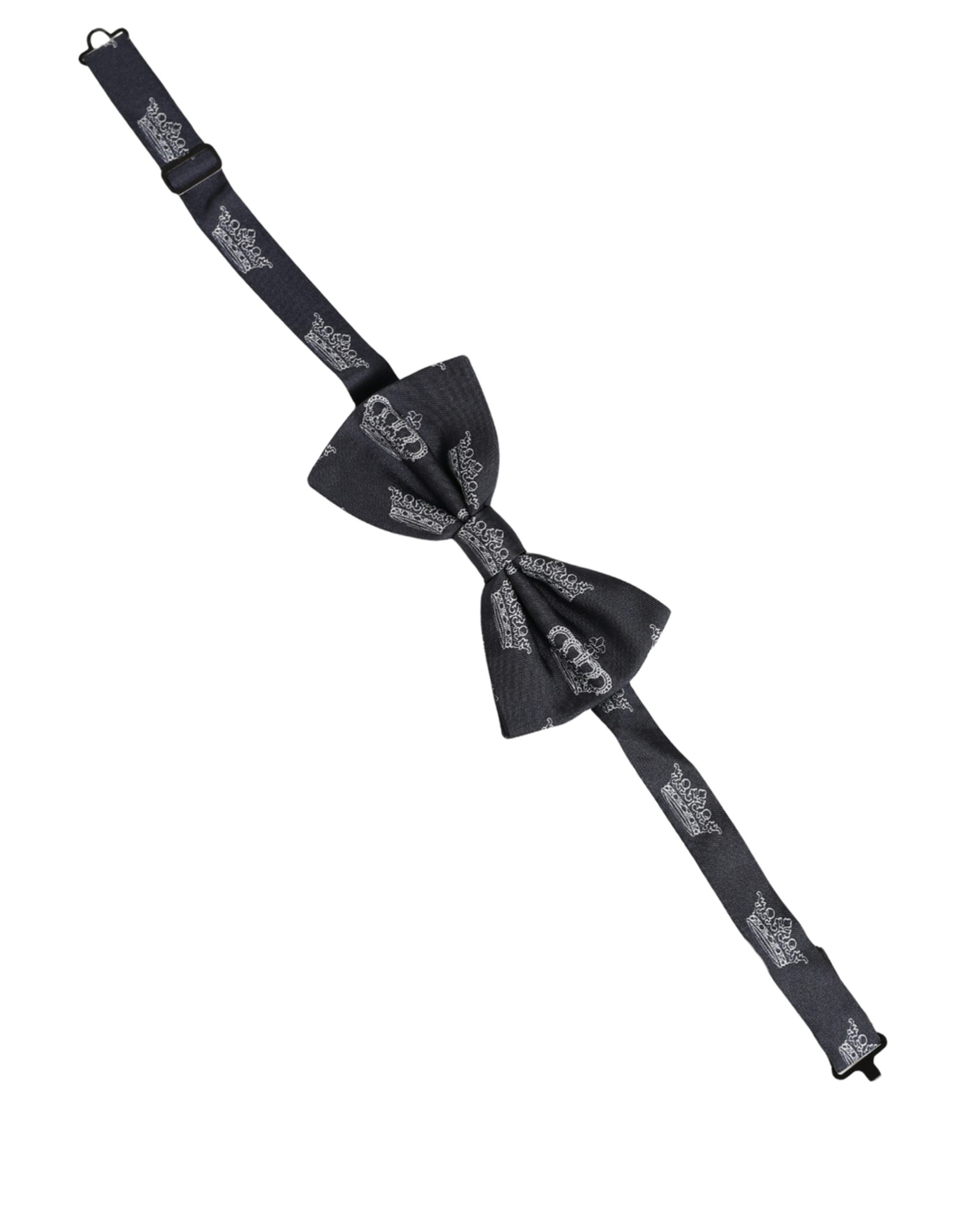 Dolce & Gabbana Men Black Crown Silk Adjustable Neck Papillon Bow Tie - Image 2