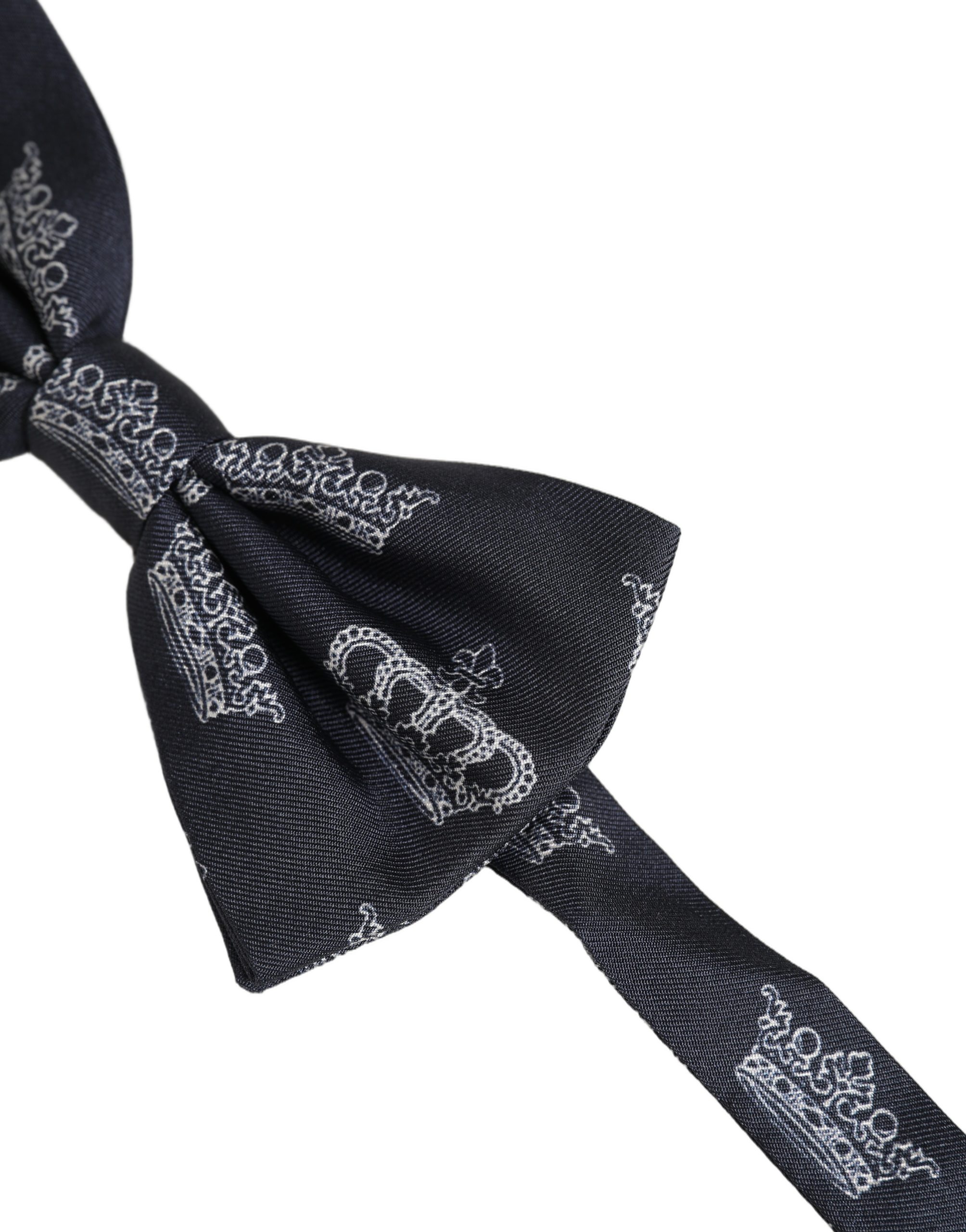 Dolce & Gabbana Men Black Crown Silk Adjustable Neck Papillon Bow Tie - Image 3