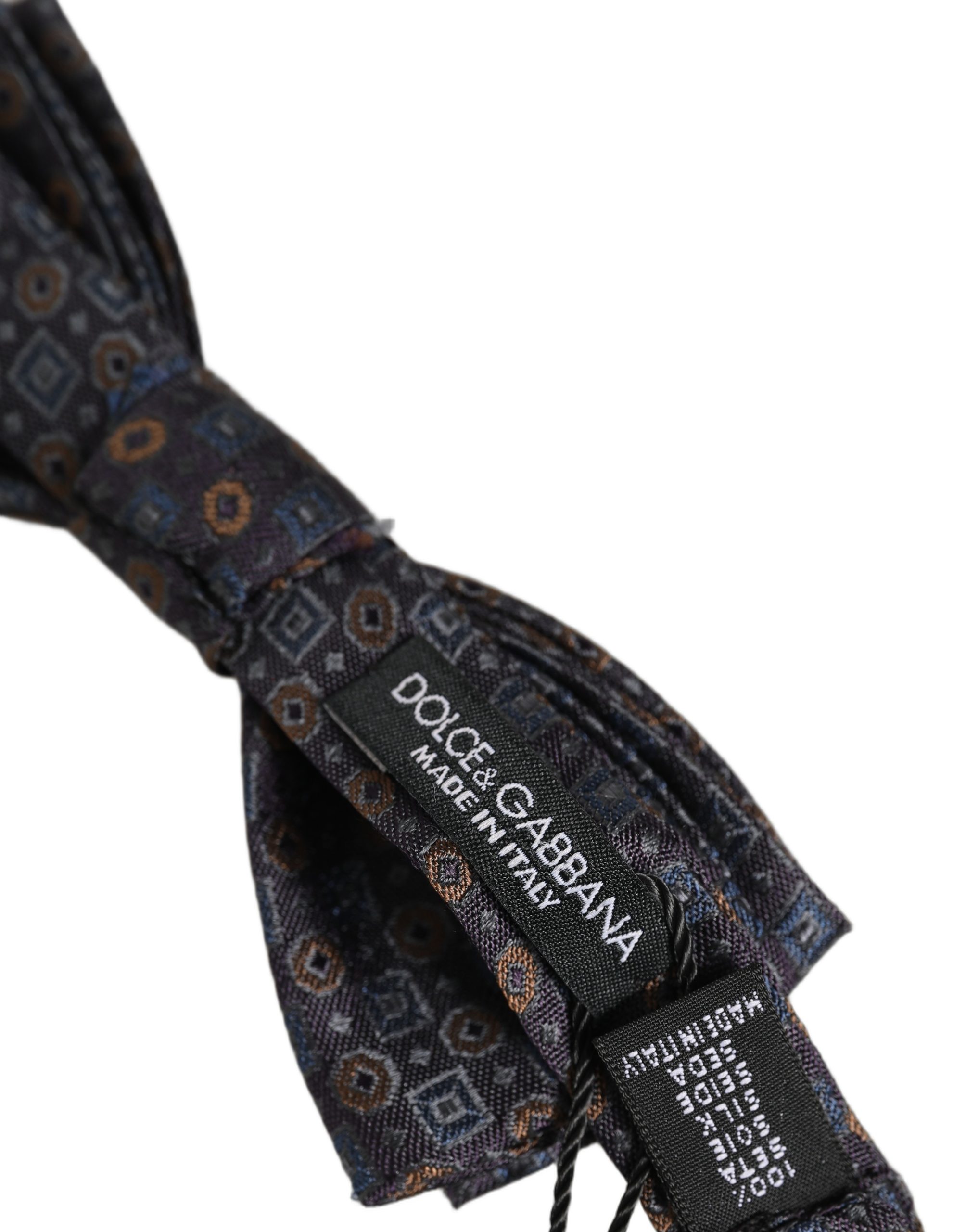 Dolce & Gabbana Men Dark Gray Geometric Adjustable Neck Bow Tie - Image 5