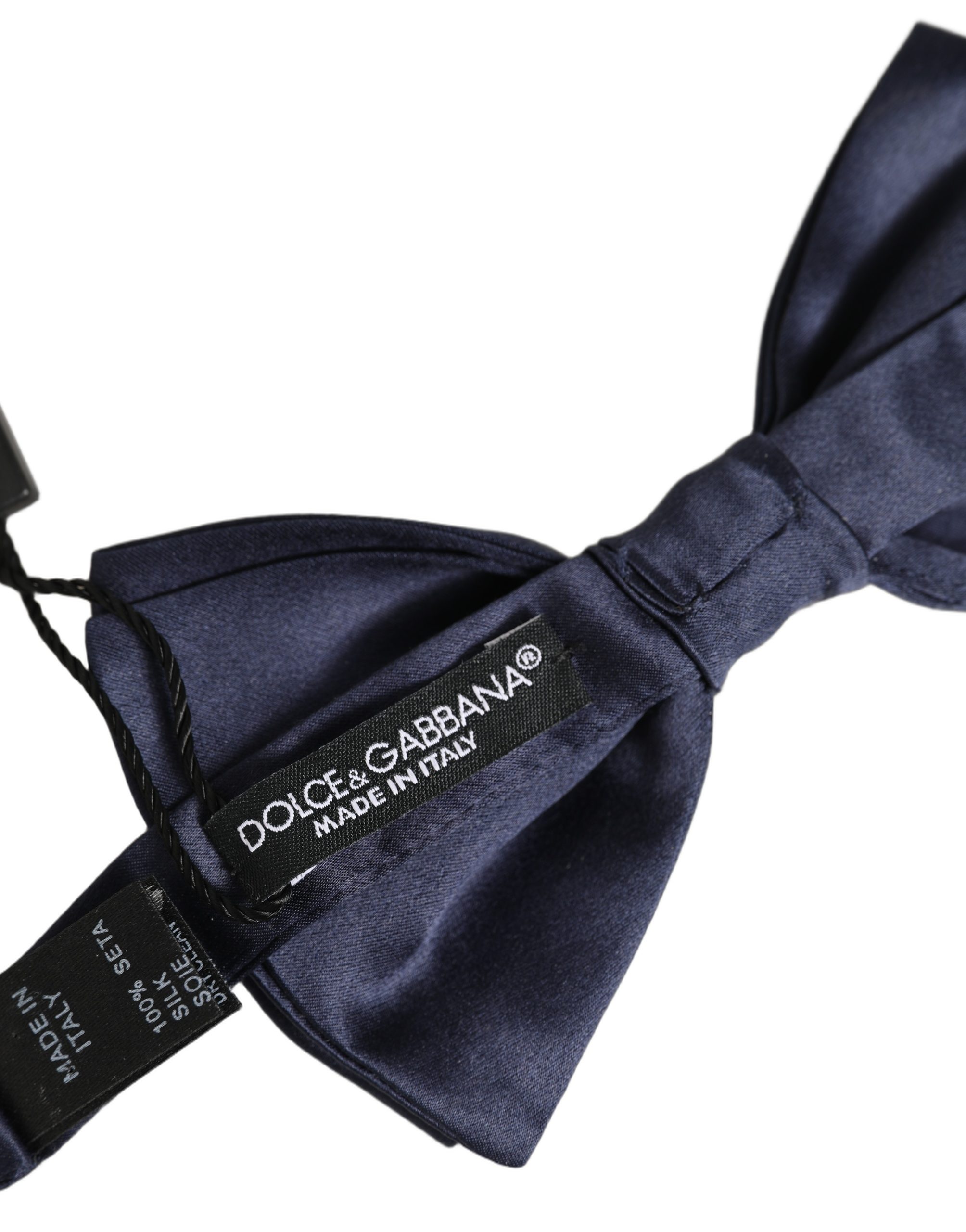 Dolce & Gabbana Dark Blue 100% Silk Adjustable Neck Papillon Bow Tie - Image 6