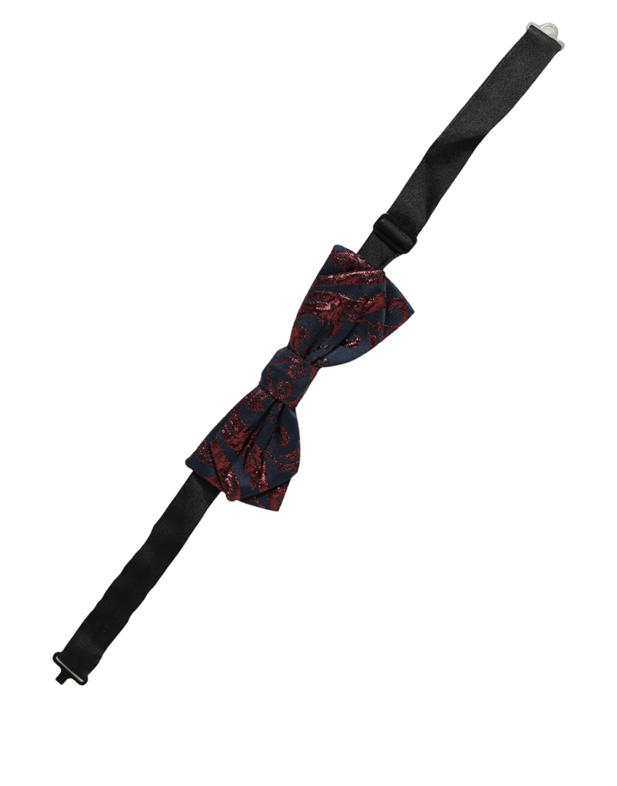 Dolce & Gabbana Men Blue Red Paisley Adjustable Neck Papillon Bow Tie - Image 3