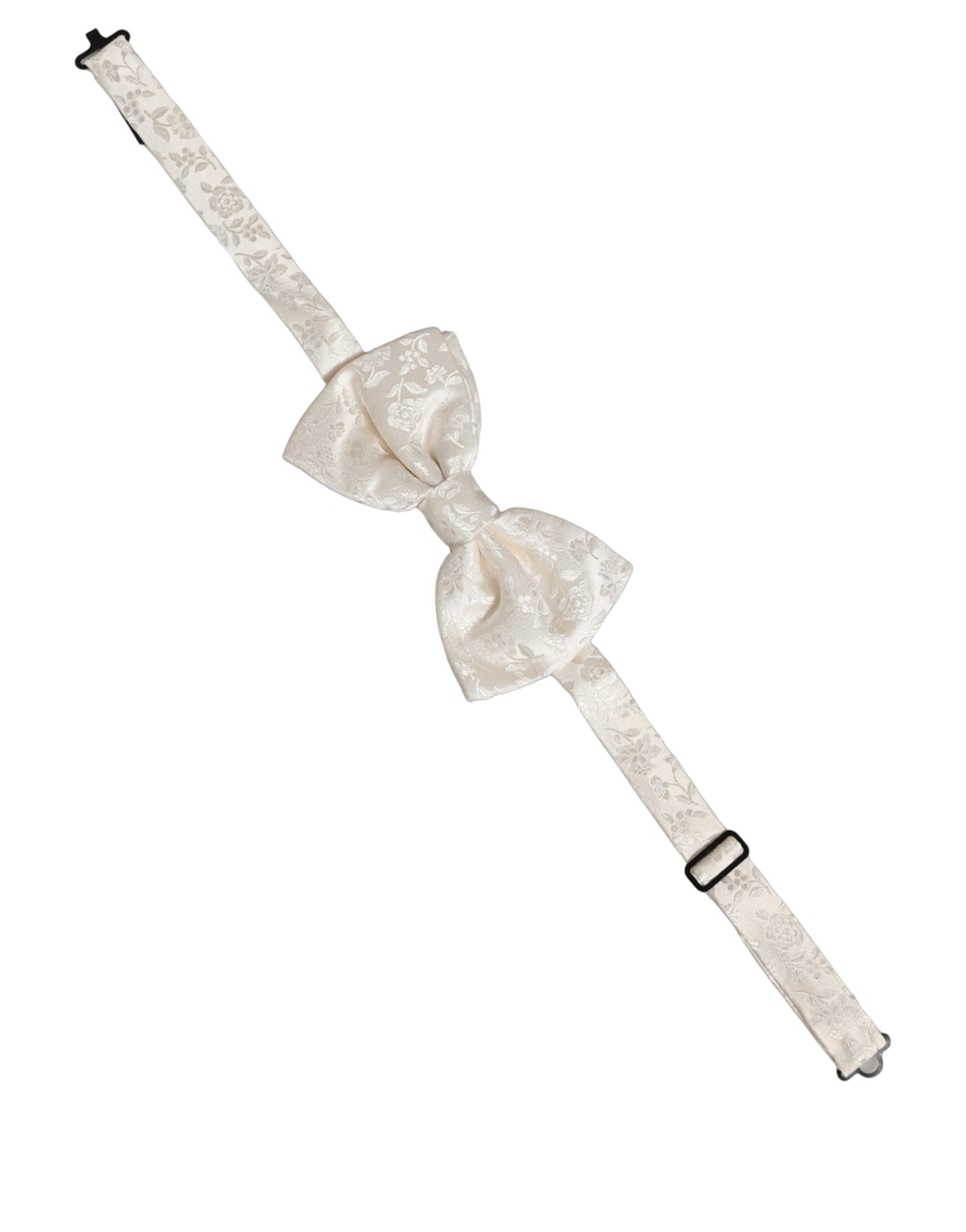 Dolce & Gabbana Men White Floral Silk Adjustable Neck Papillon BowTie - Image 3