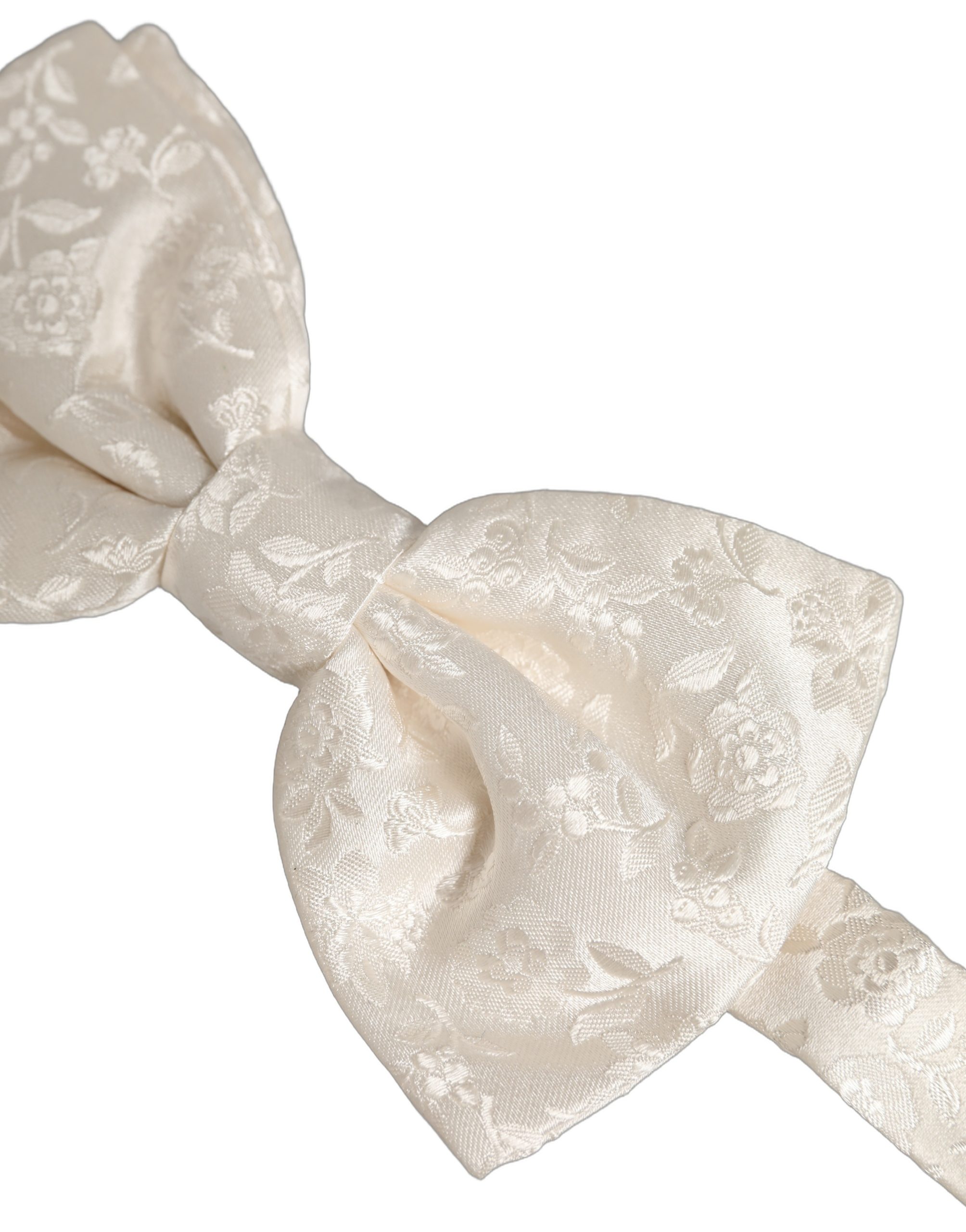 Dolce & Gabbana Men White Floral Silk Adjustable Neck Papillon BowTie - Image 4